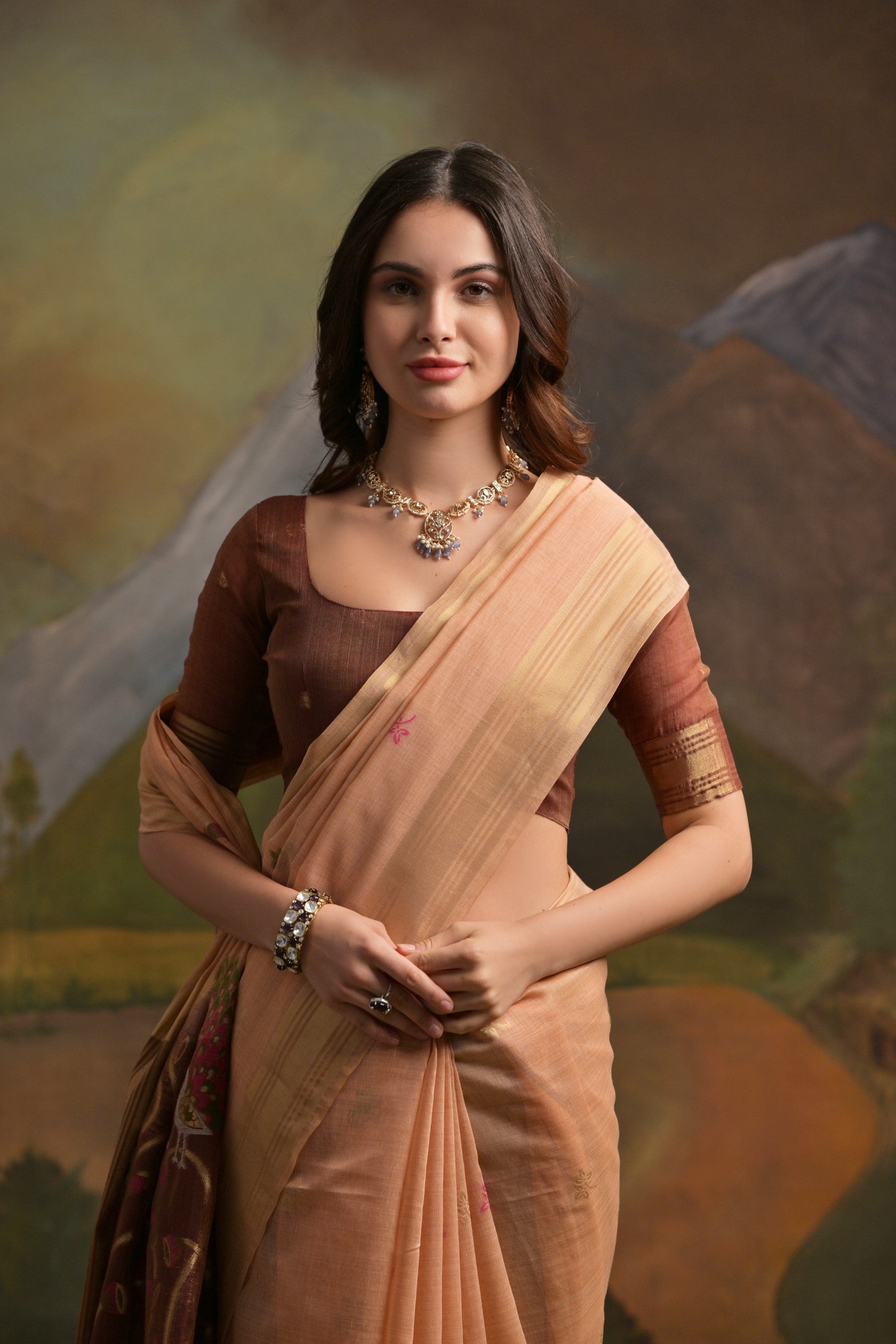 Buy MySilkLove Candlelight Peach Pichwai Woven Muga Cotton Saree Online