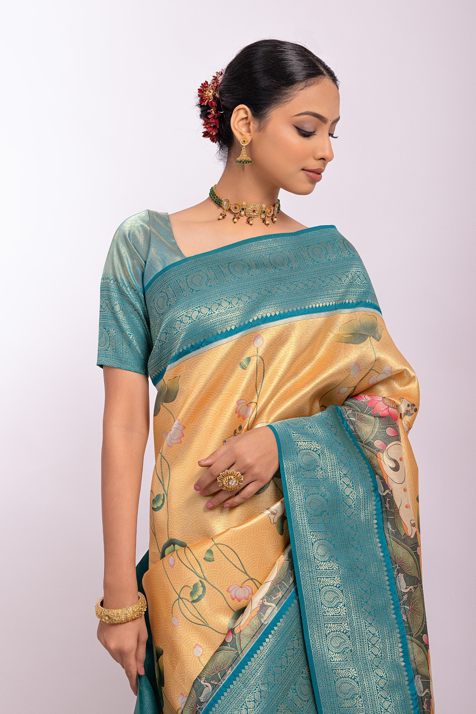 Buy MySilkLove Cumulus Yellow Woven Tissue Silk Saree Online