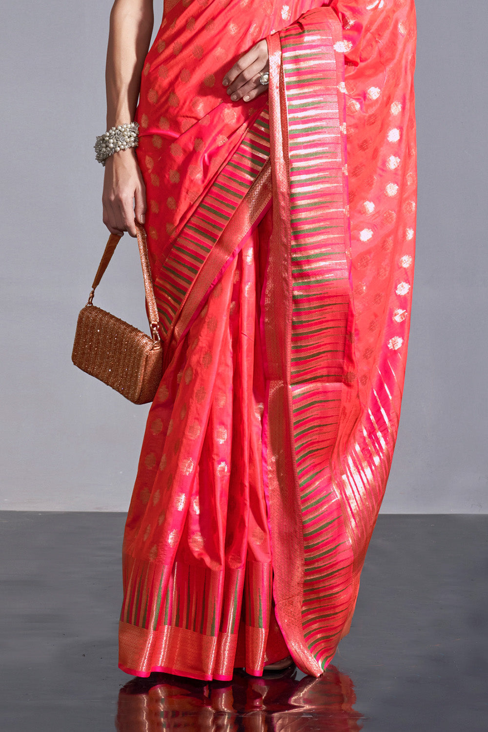 Buy MySilkLove Bittersweet Orange Banarasi Handloom Temple Border Silk Saree Online