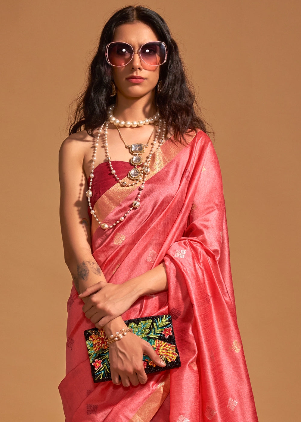 Buy MySilkLove Froly Peach Handloom Banarasi Silk Saree Online