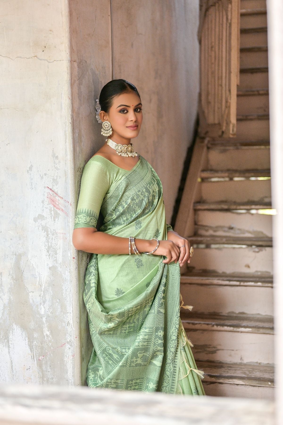 Buy MySilkLove Thistle Green Handloom Banarasi Raw Silk Saree Online