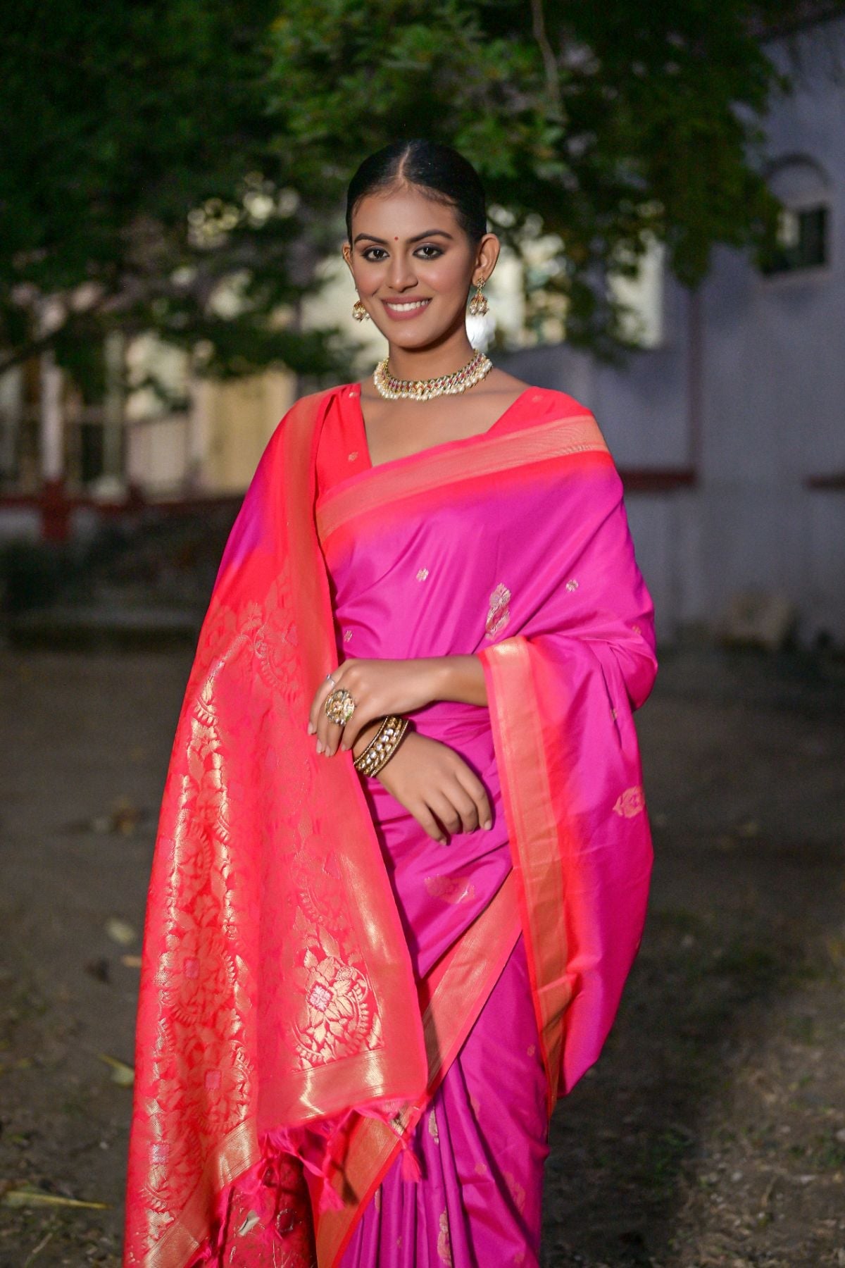 Buy MySilkLove Brilliant Rose Pink Banarasi Soft Silk Saree Online