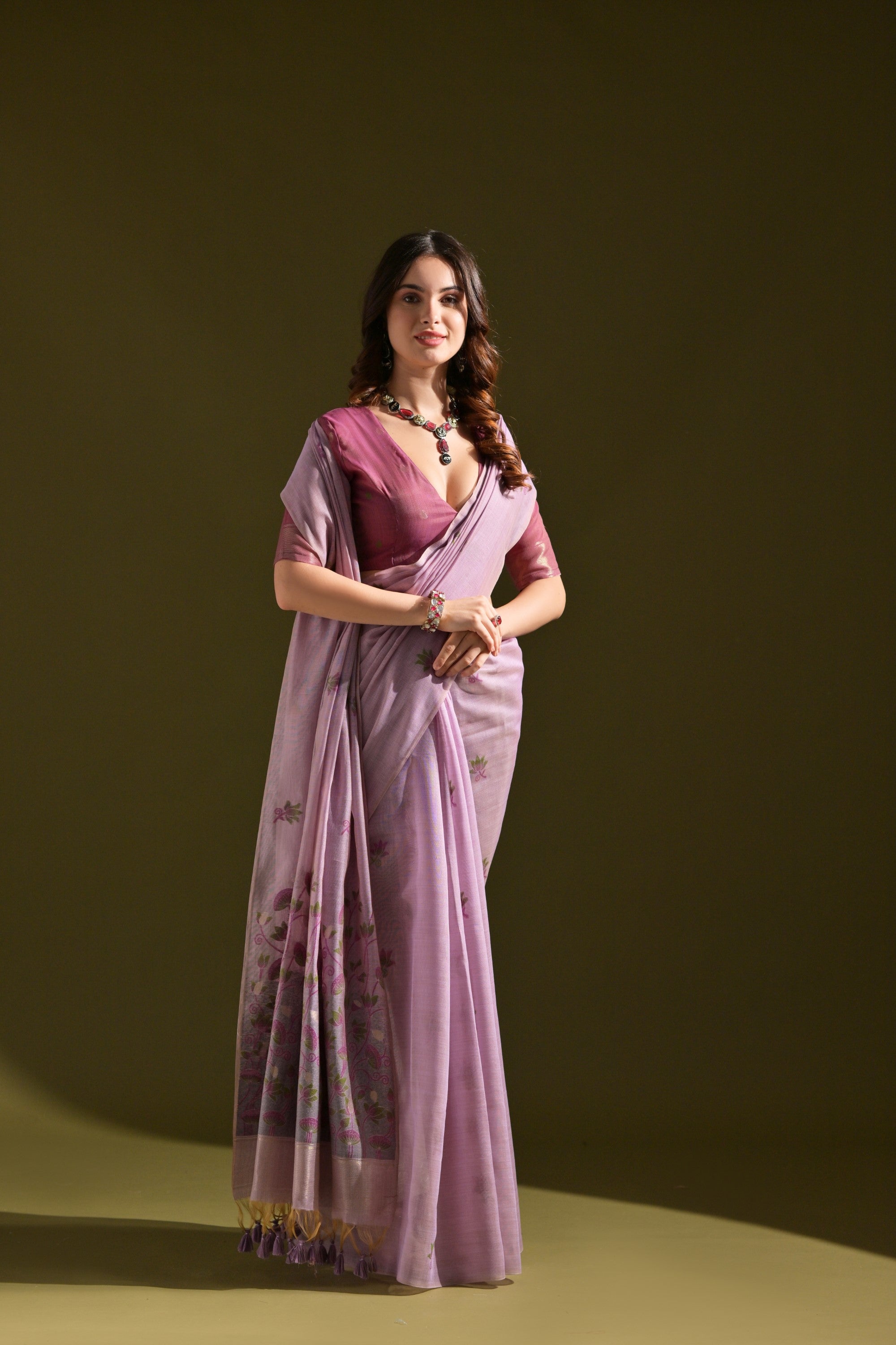 Buy MySilkLove Falcon Purple Meenakari Woven Muga Cotton Saree Online