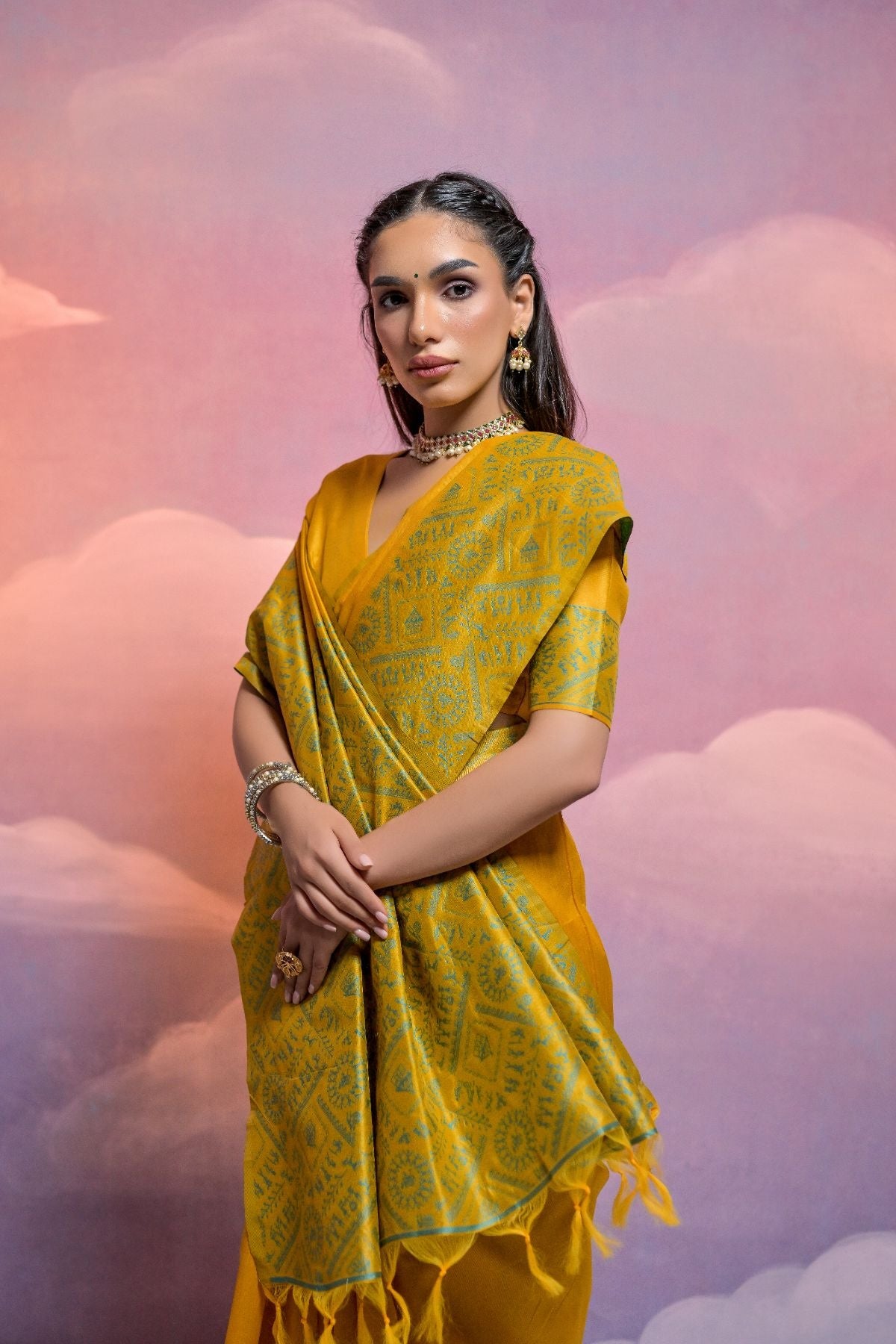 Buy MySilkLove Kumera Yellow Banarasi Raw Silk Saree Online