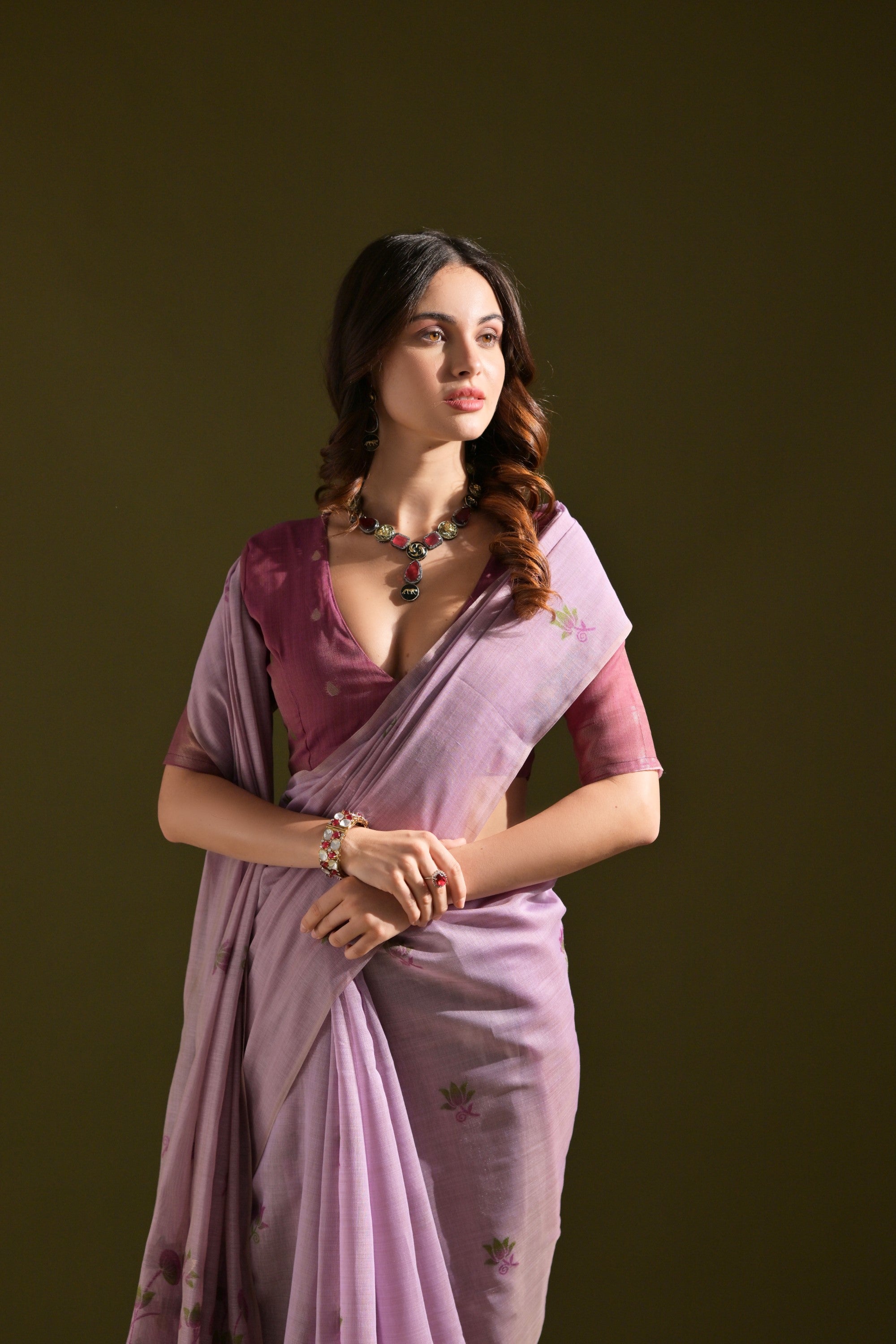 Buy MySilkLove Falcon Purple Meenakari Woven Muga Cotton Saree Online