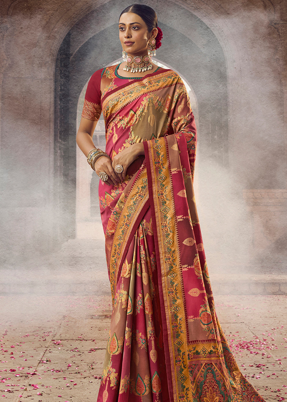 Buy MySilkLove Apple Blossom Maroon Woven Banarasi Silk Saree Online