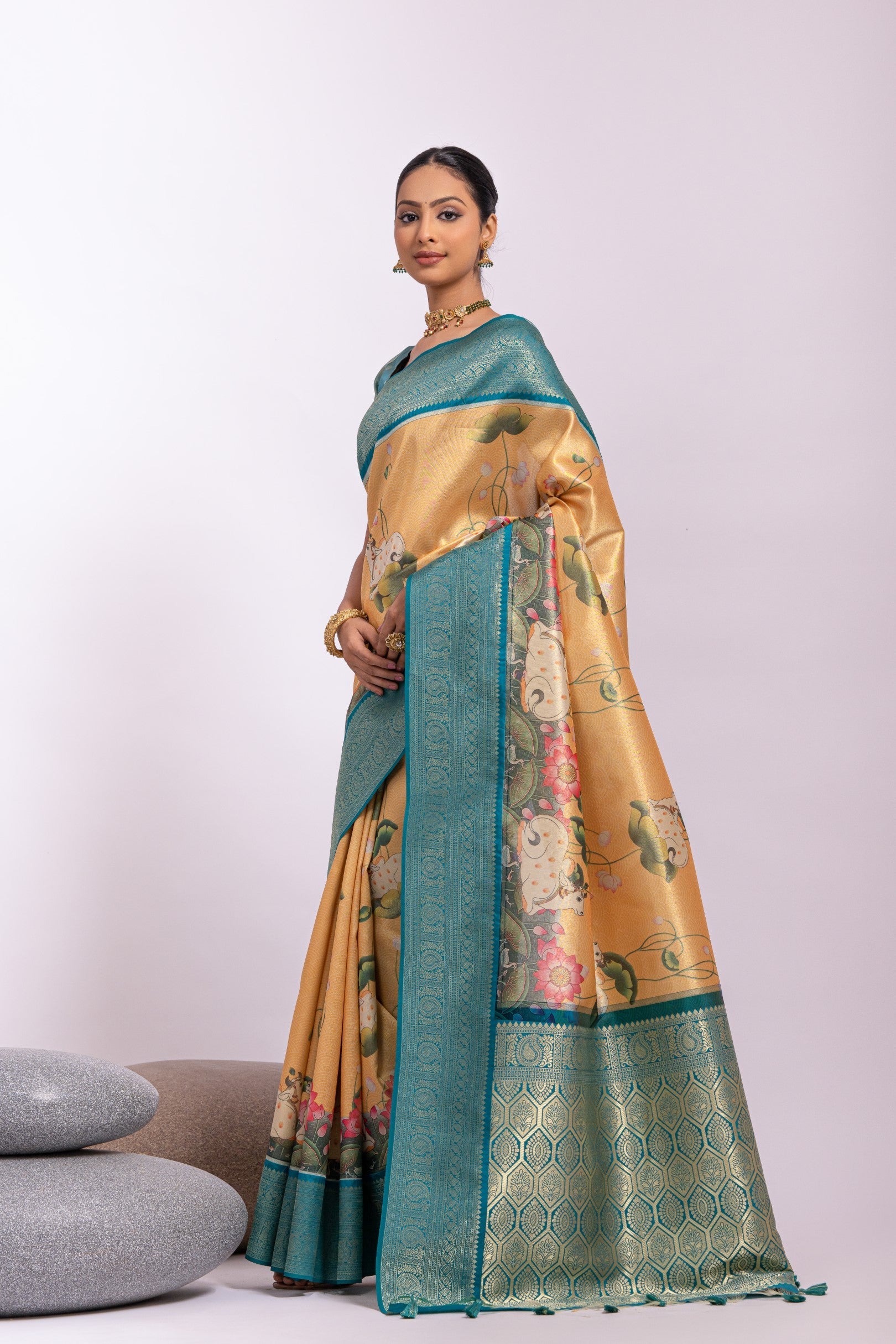 Buy MySilkLove Cumulus Yellow Woven Tissue Silk Saree Online