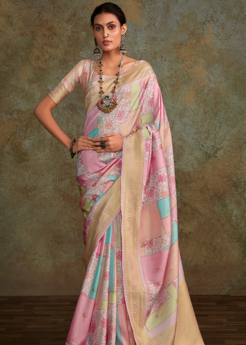 Buy MySilkLove Turkish Rose Pink Digital Printed Soft Silk Saree Online