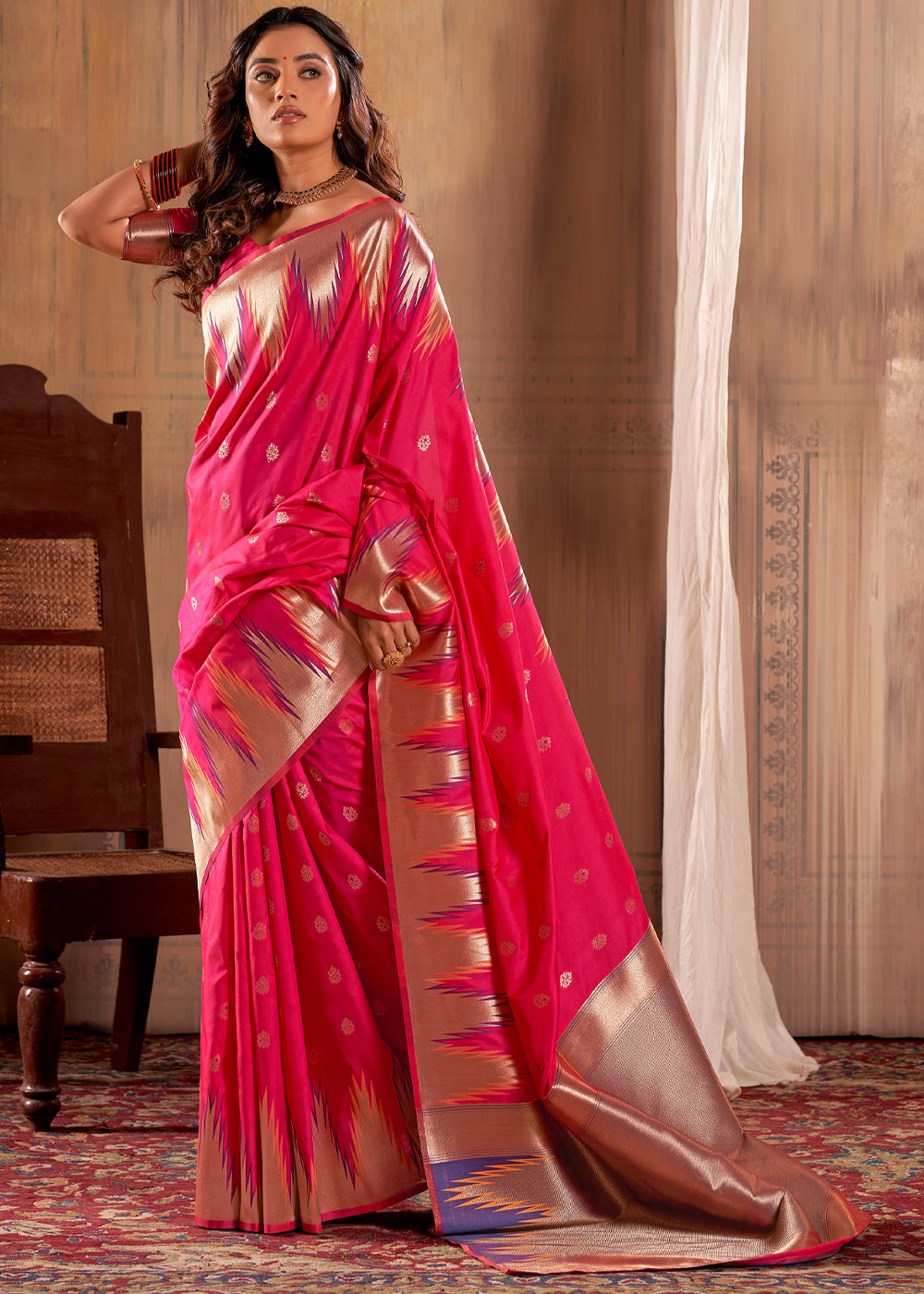 Buy MySilkLove Crimson Pink Woven Banarasi Saree Online