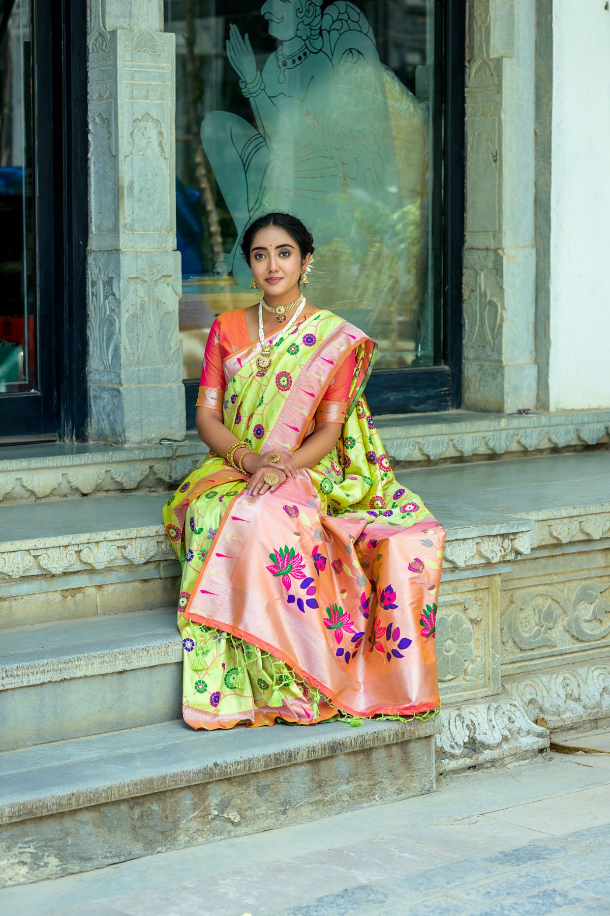 Buy MySilkLove Parrot Green Woven Paithani Saree Online