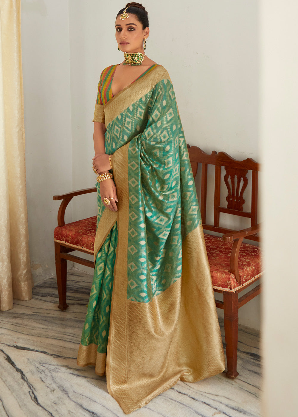 Buy MySilkLove Killarney Green Woven Banarasi Organza Silk Saree Online