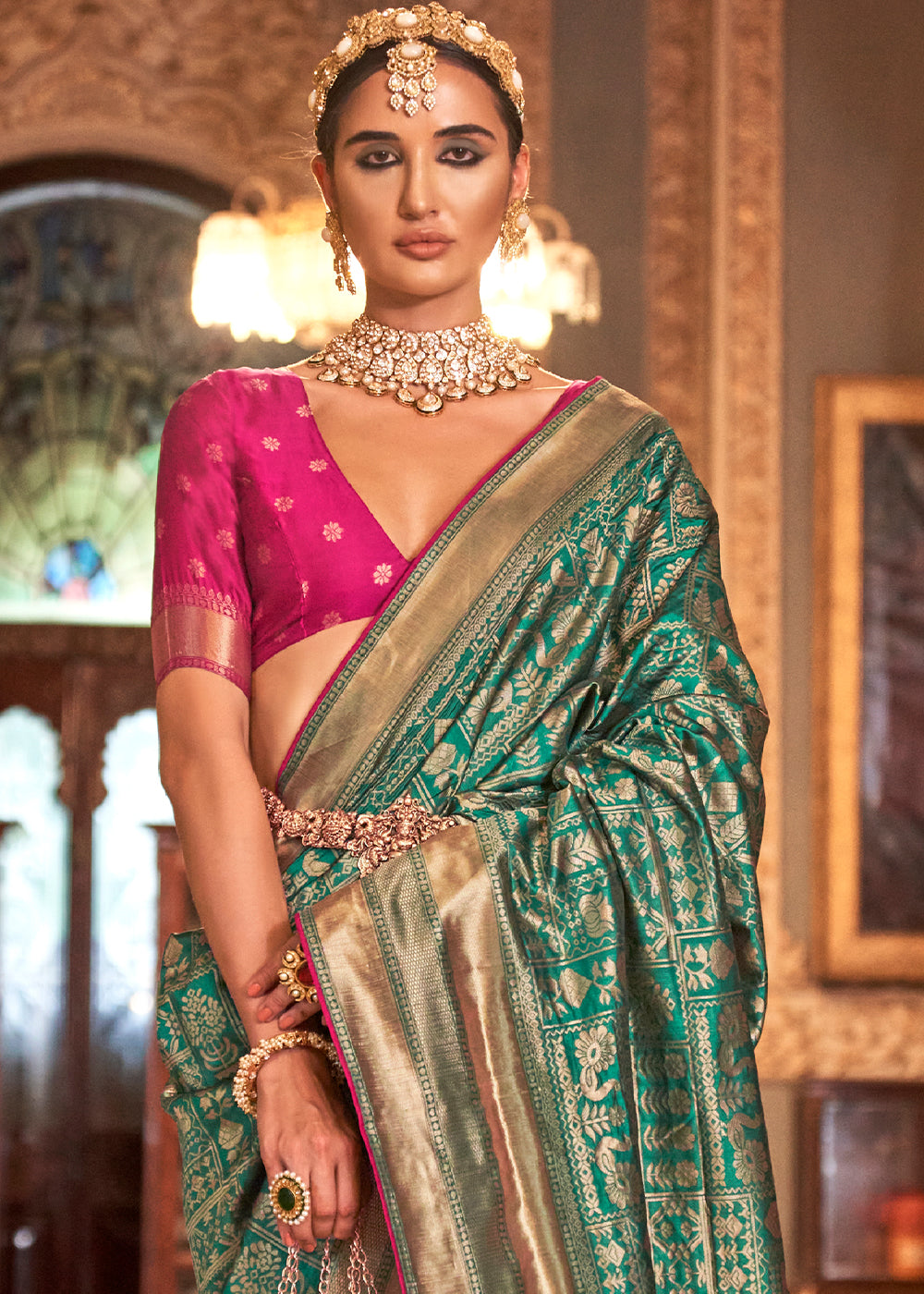 Buy MySilkLove Monsoon Green Woven Patola Silk Saree Online