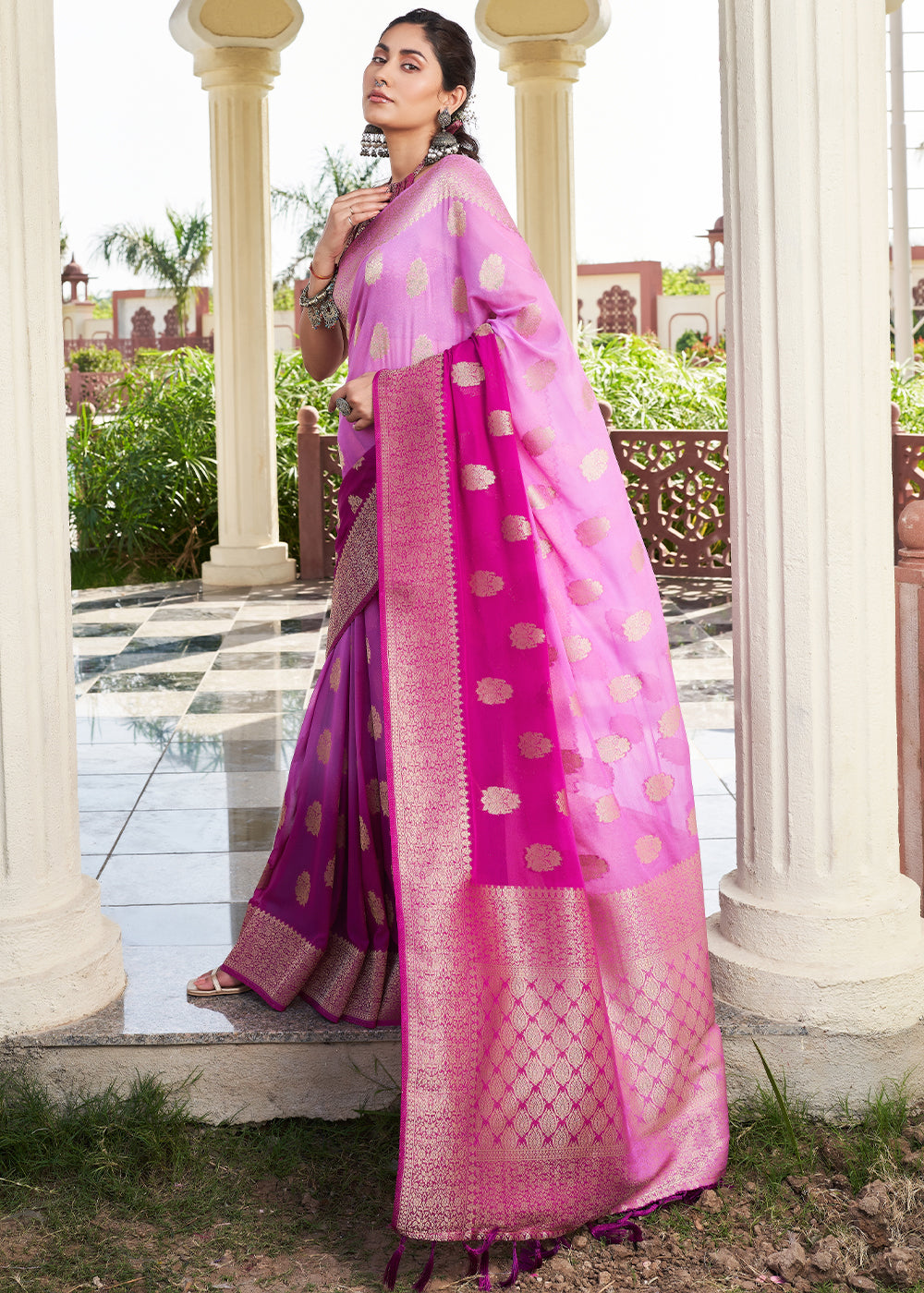 Buy MySilkLove Tyrian Purple Zari Woven Georgette Saree Online