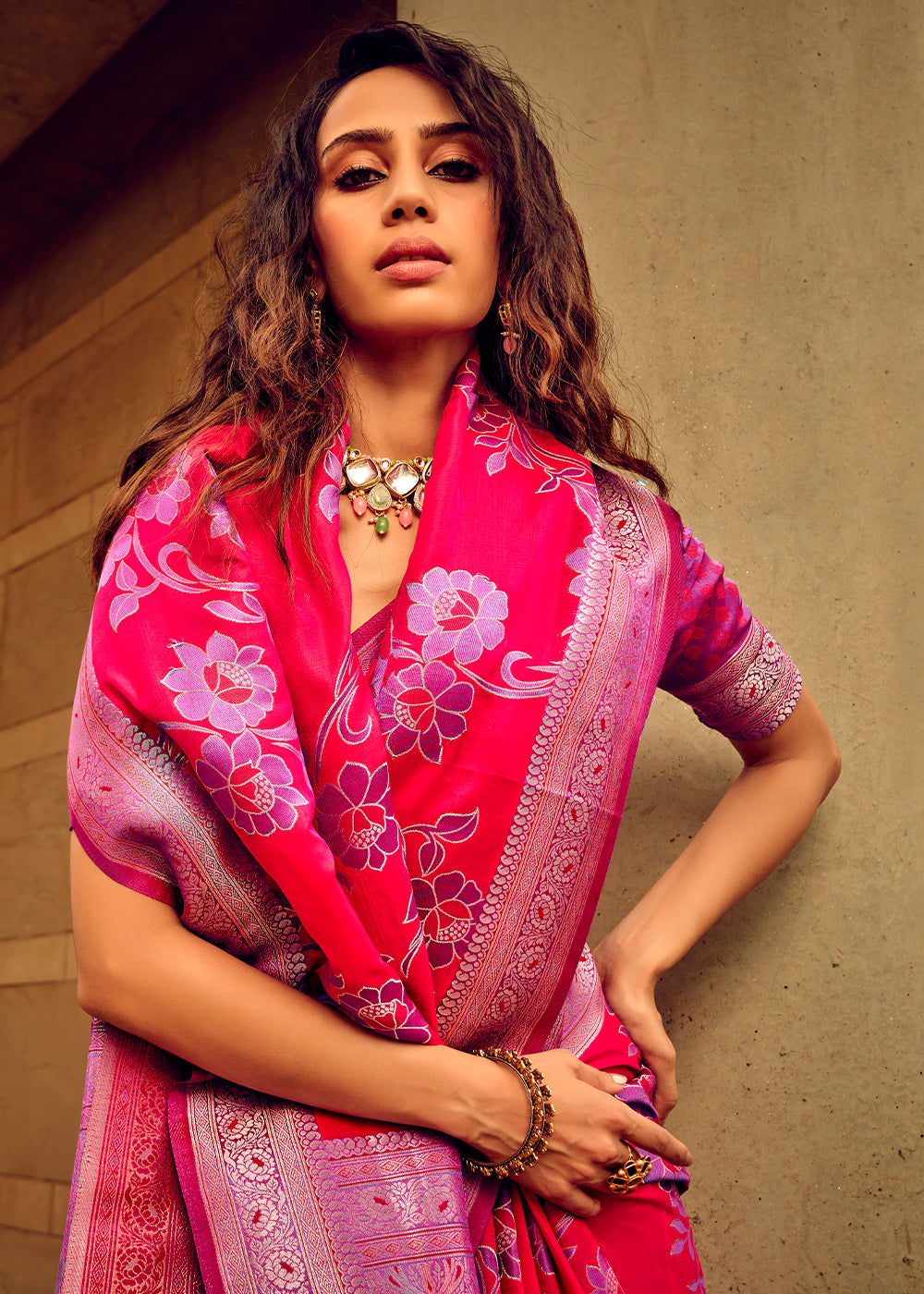 MySilkLove Sasquatch Socks Pink Zari Woven Handloom Silk Saree