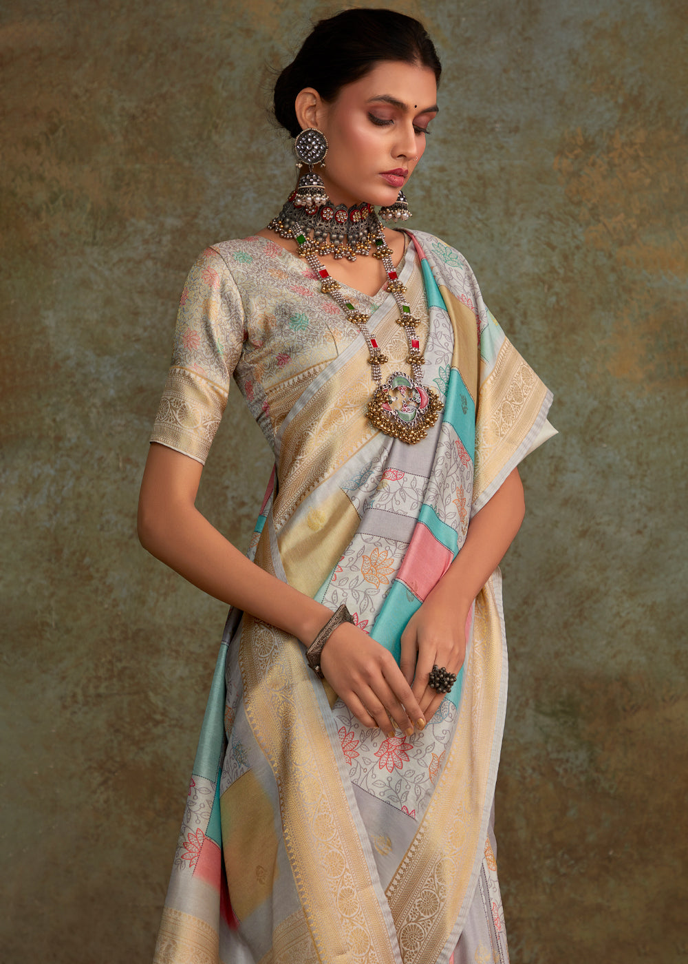 MySilkLove Martini Grey Digital Printed Soft Silk Saree