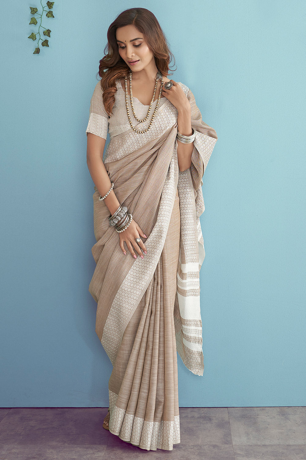 Buy MySilkLove Beaver Brown Linen Saree Online