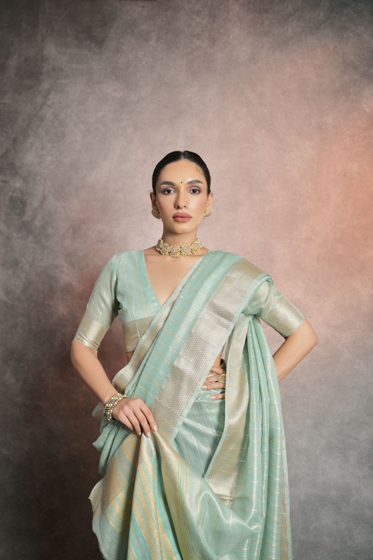 Buy MySilkLove Edward Green Tissue Cotton Saree Online