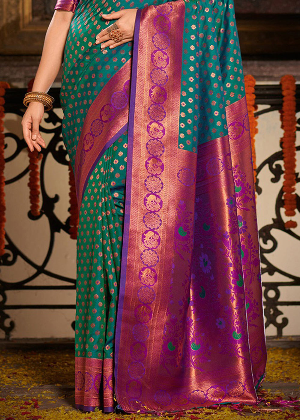 Buy MySilkLove Peacock Blue and Purple Woven Banarasi Silk Saree Online