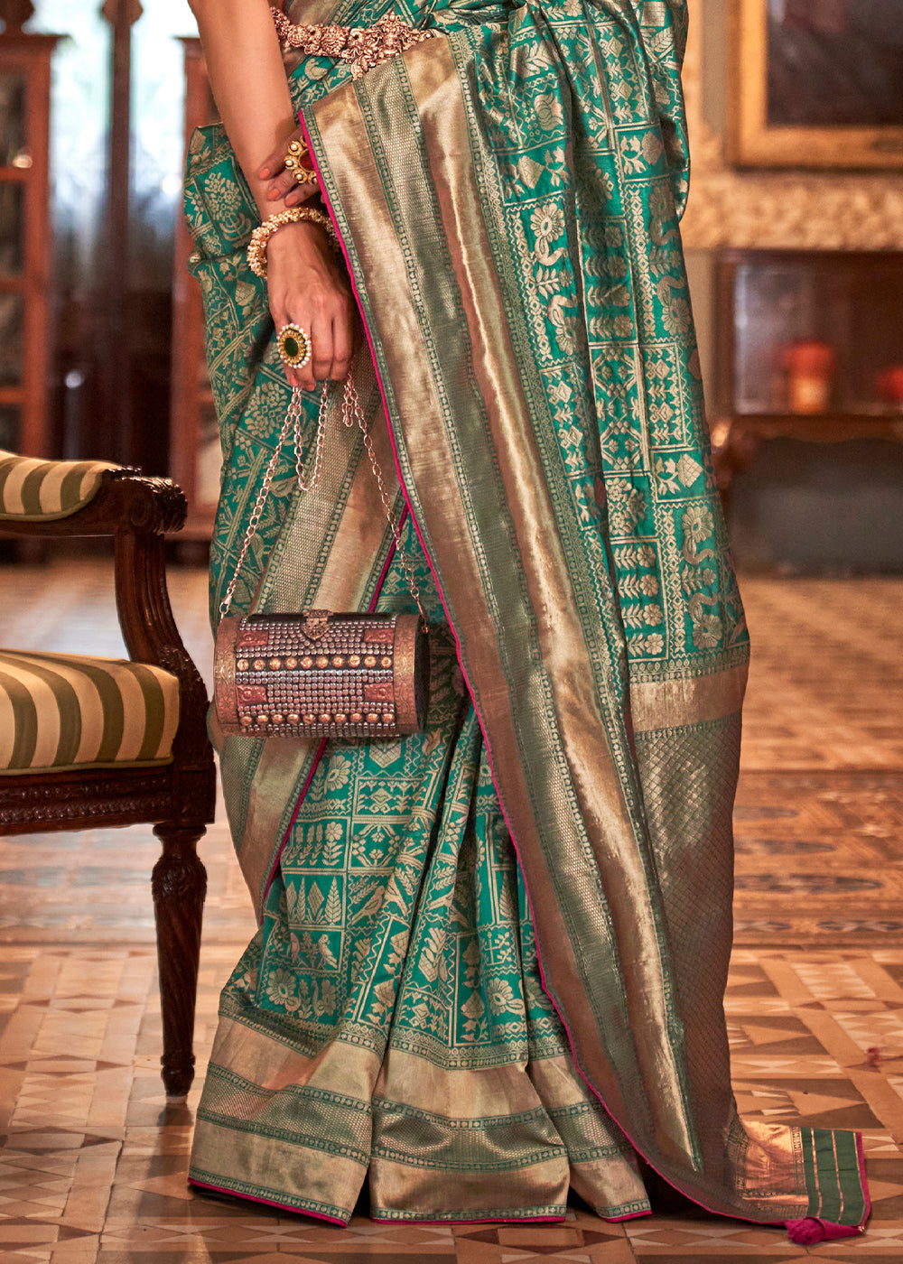 Buy MySilkLove Monsoon Green Woven Patola Silk Saree Online