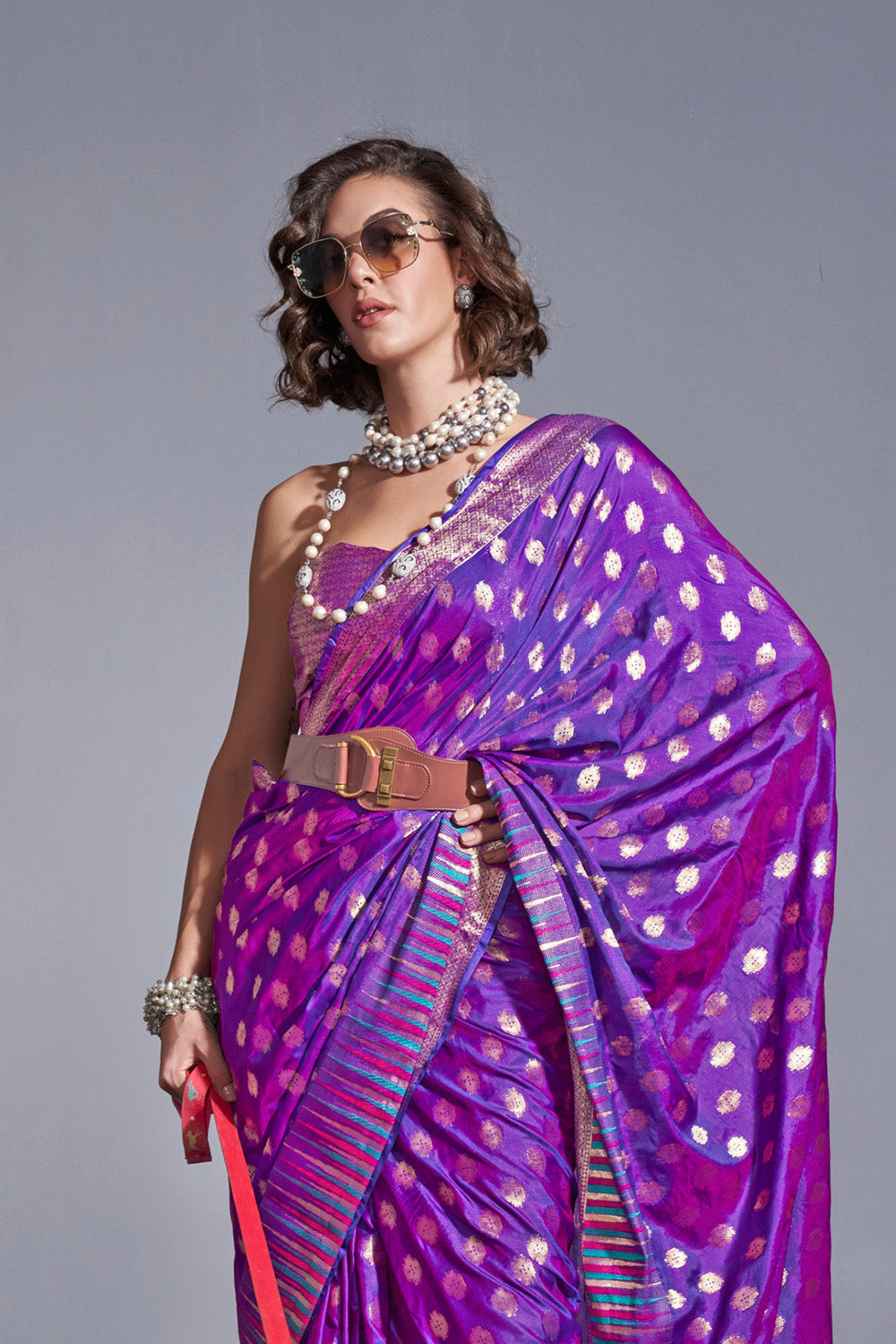 Buy MySilkLove Purple Plum Banarasi Handloom Temple Border Silk Saree Online