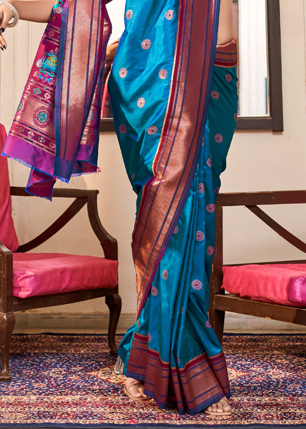 Buy MySilkLove Azure Blue Woven Paithani Soft Silk Saree Online