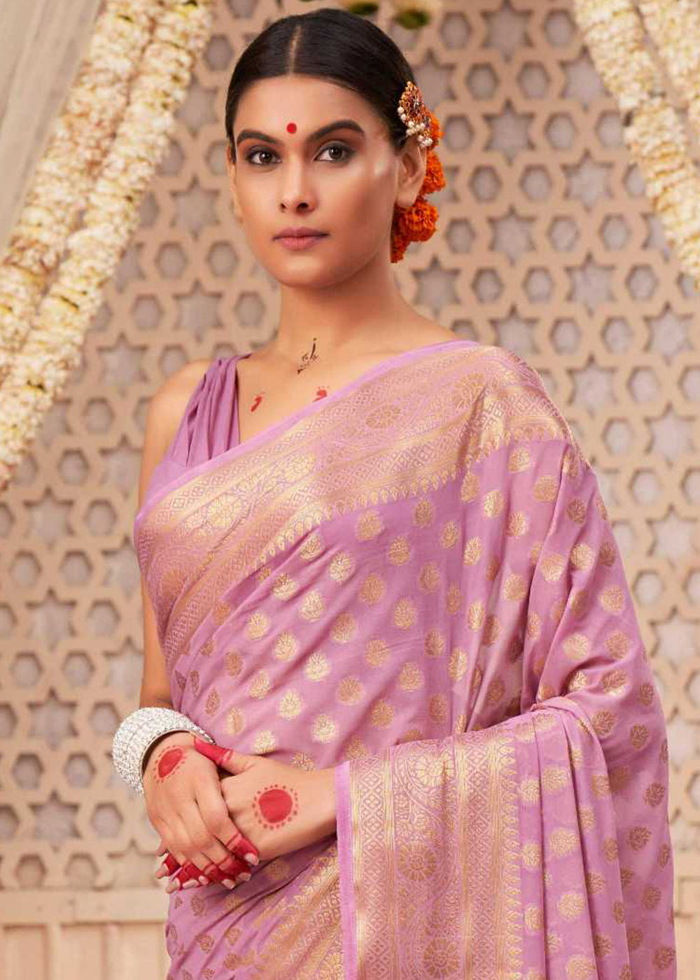 Buy MySilkLove Kobi Pink Woven Georgette Saree Online