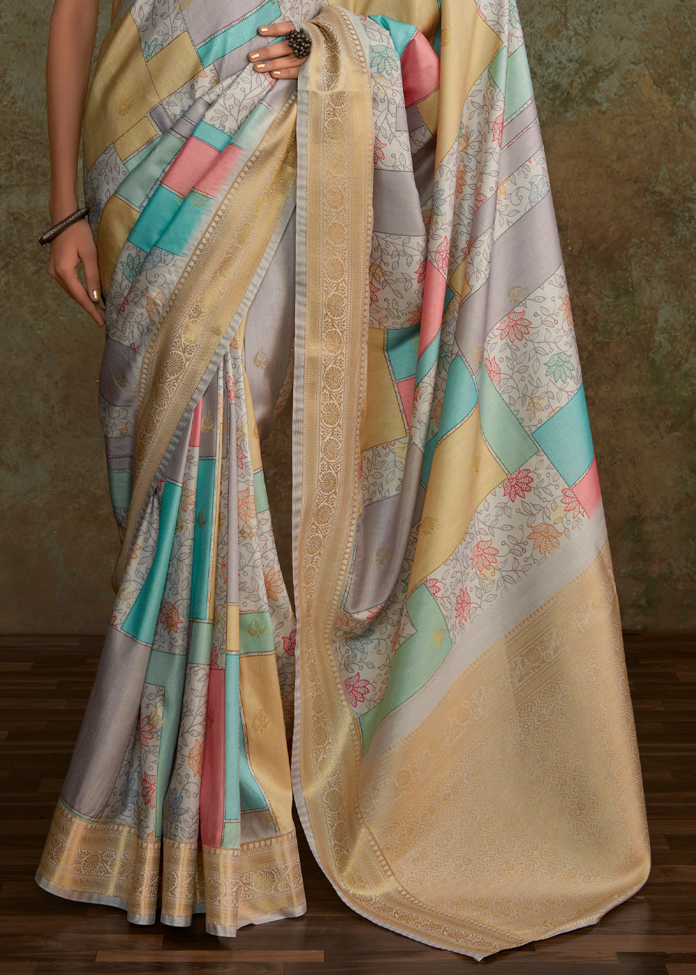 Buy MySilkLove Martini Grey Digital Printed Soft Silk Saree Online