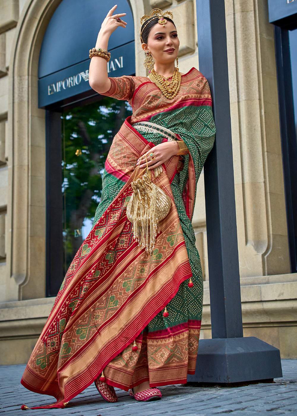 Buy MySilkLove Gable Green and Red Printed Patola Silk Saree Online