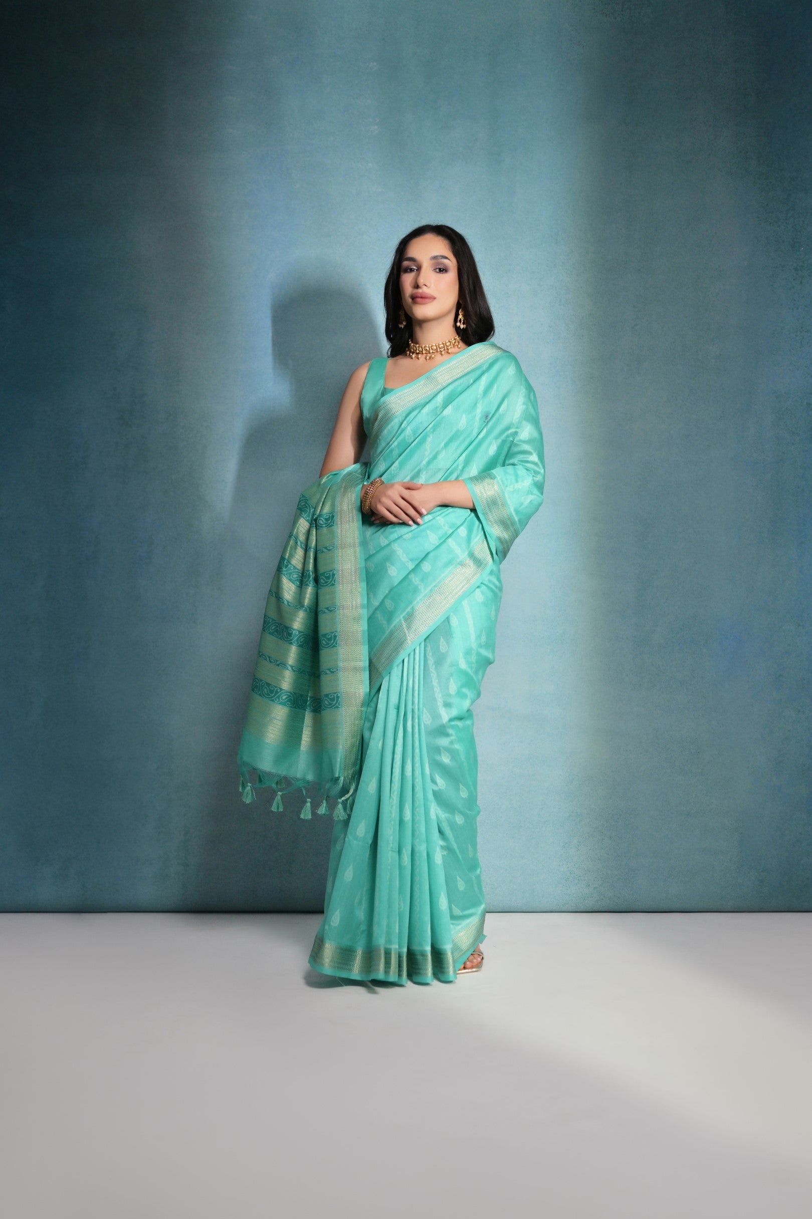 Buy MySilkLove Tradewind Blue Ikkat Woven Raw Silk Saree Online