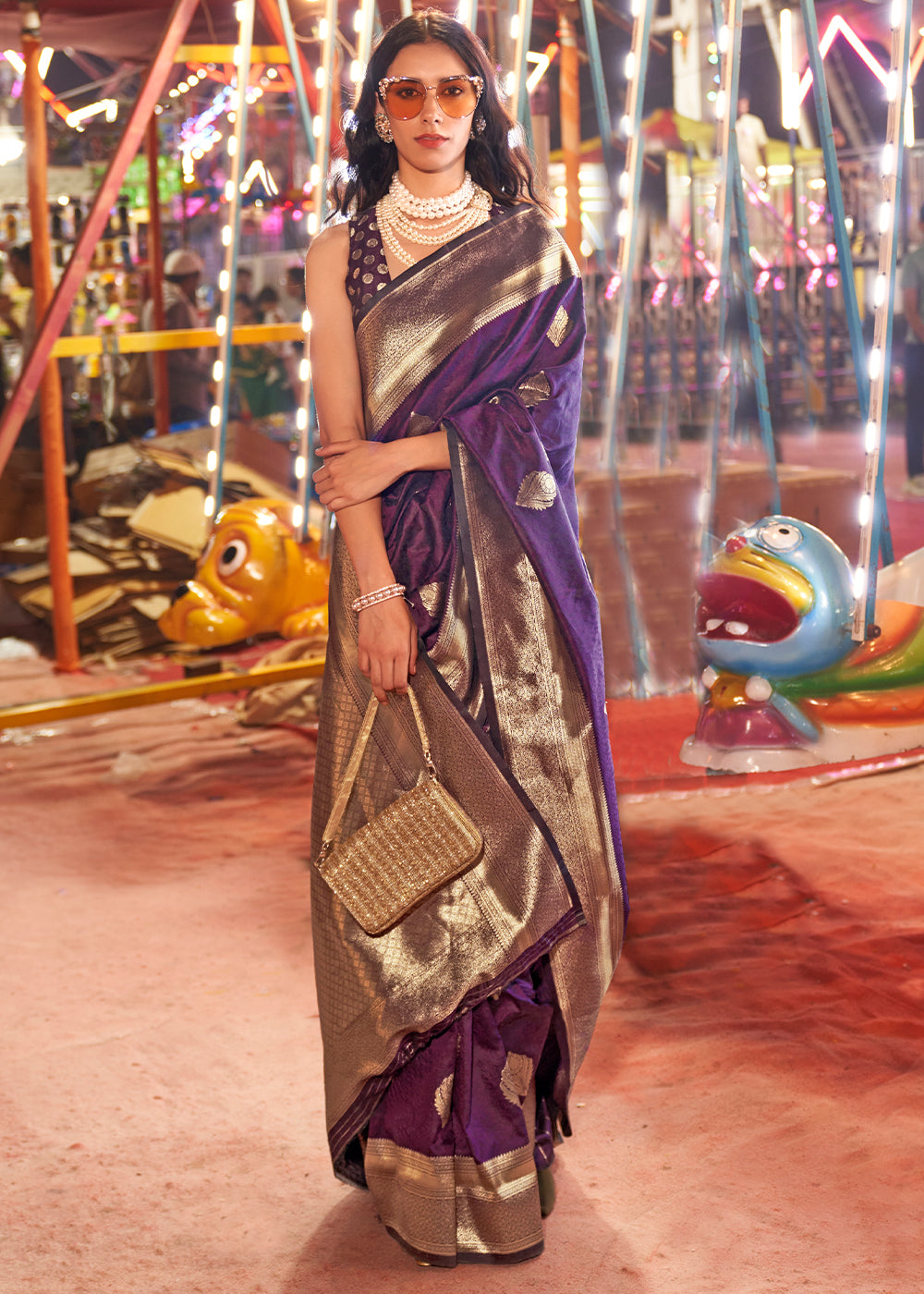 Buy MySilkLove Voodoo Purple Banarasi Handloom Silk Saree Online