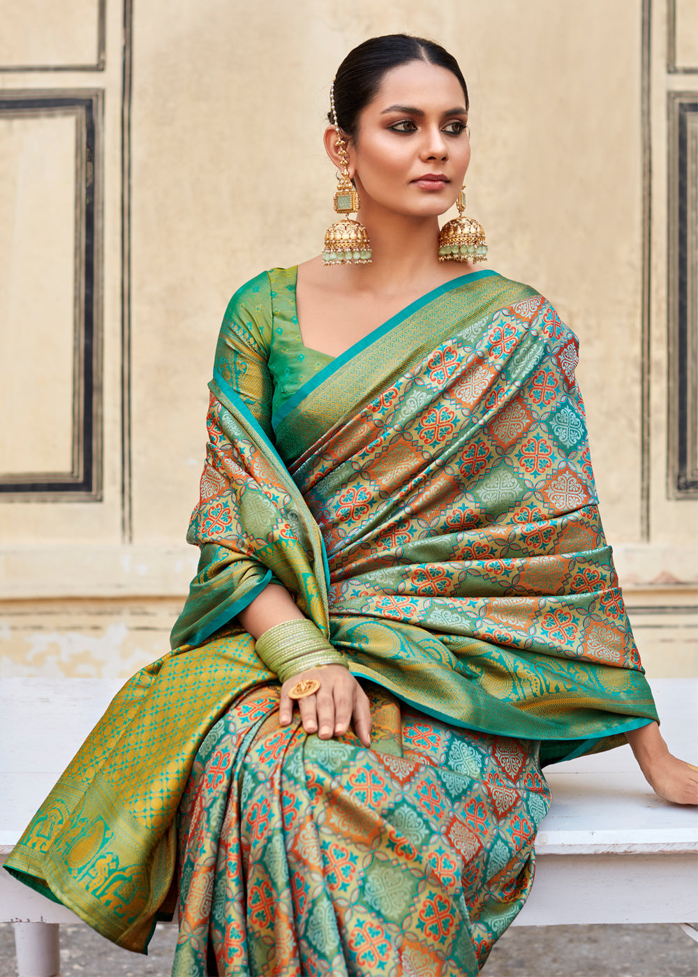 Buy MySilkLove Amulet Green and Blue Woven Banarasi Silk Saree Online