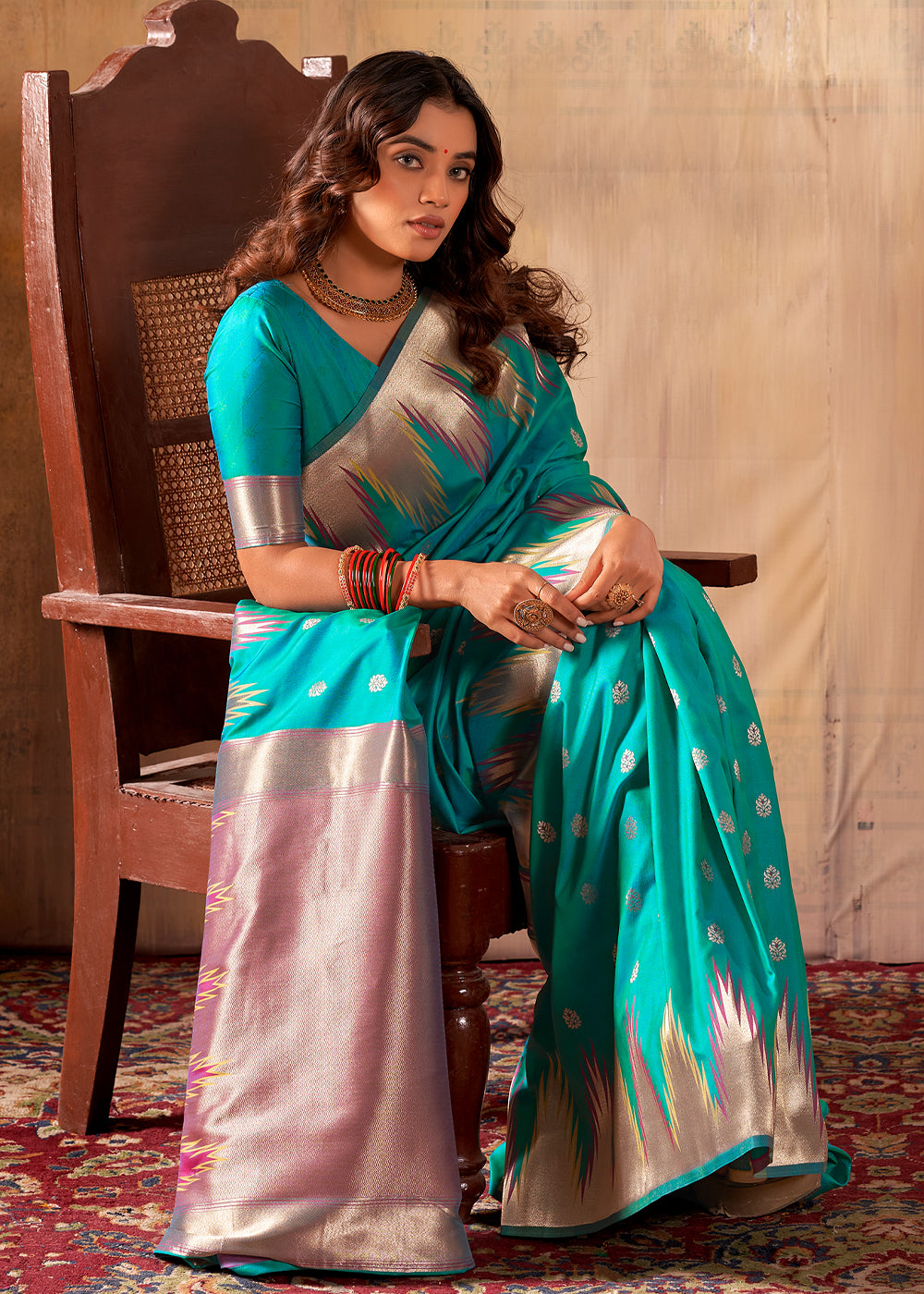 MySilkLove Teal Green Woven Banarasi Saree