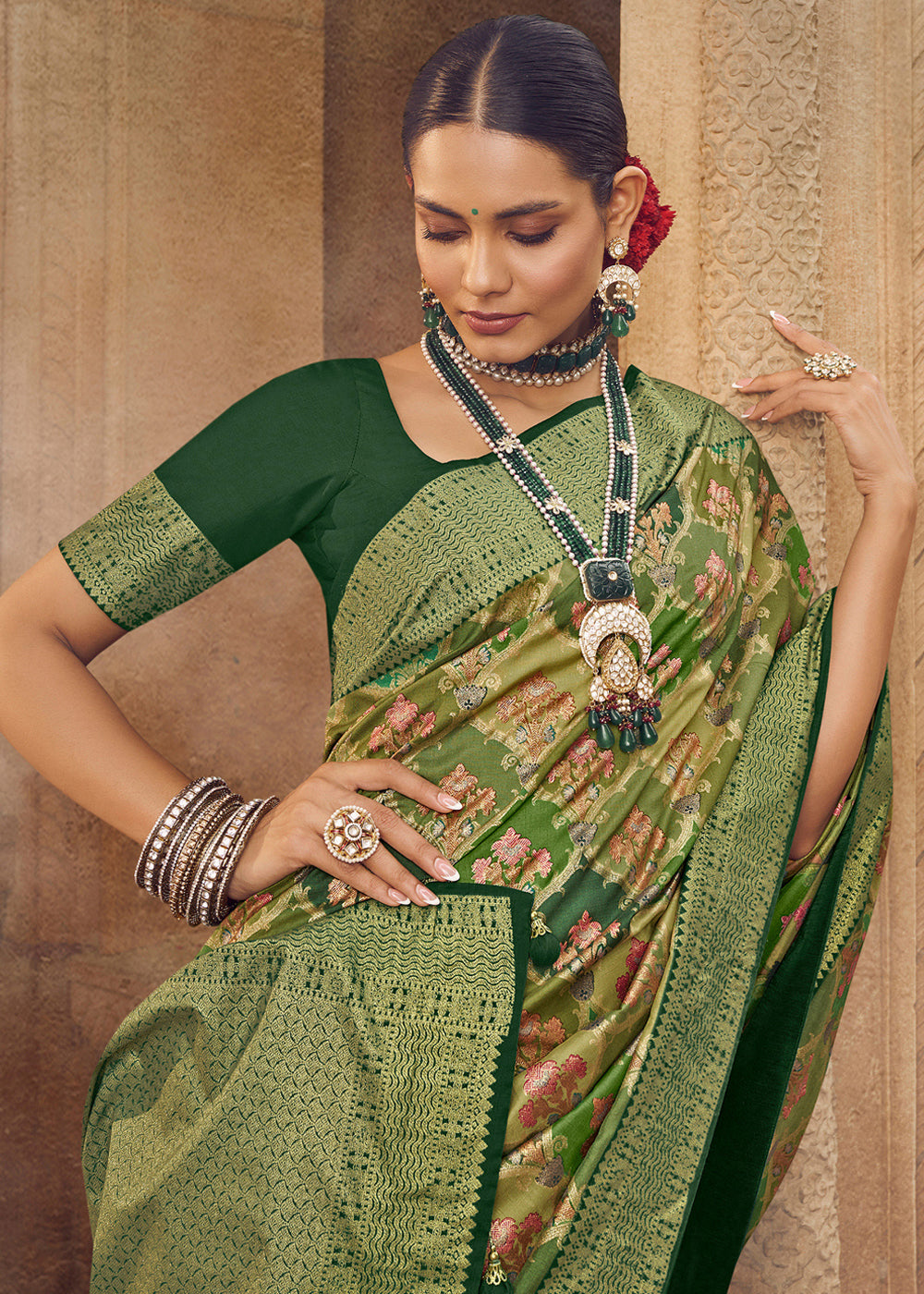 Buy MySilkLove Costa Del Sol Green Woven Banarasi Silk Saree Online