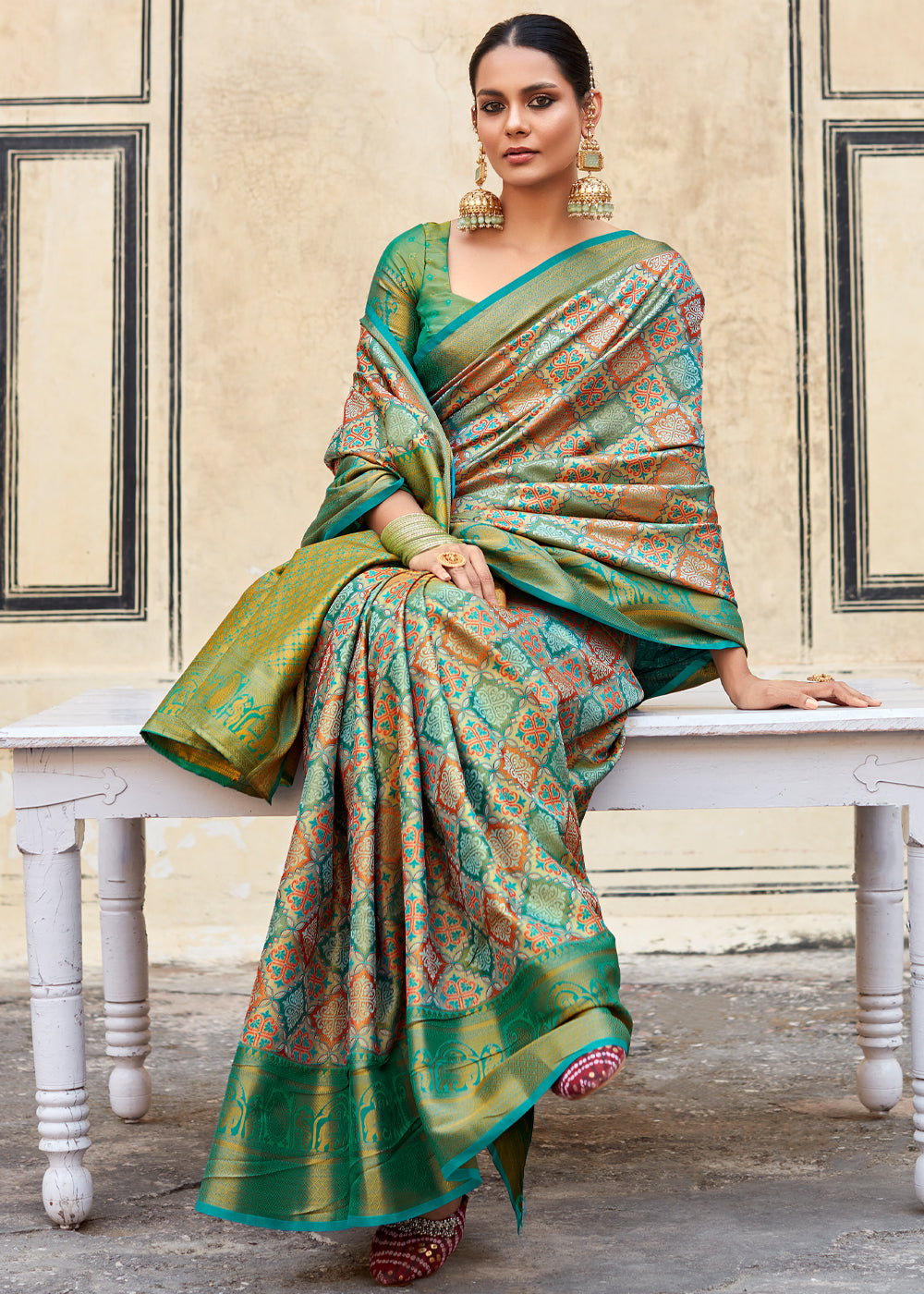 Buy MySilkLove Amulet Green and Blue Woven Banarasi Silk Saree Online