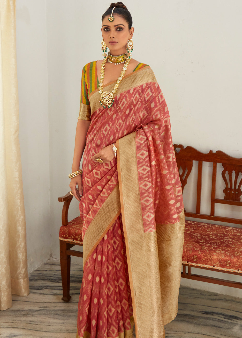 Buy MySilkLove Stiletto Red Woven Banarasi Organza Silk Saree Online
