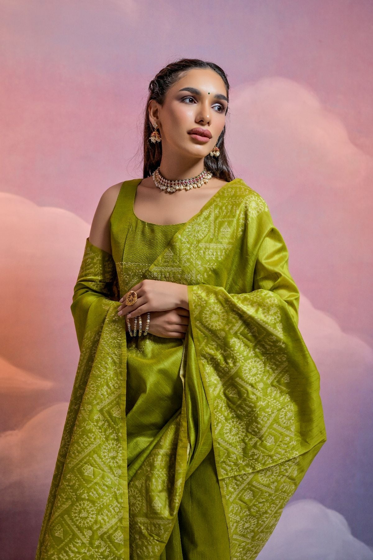 MySilkLove Olive Green Banarasi Raw Silk Saree