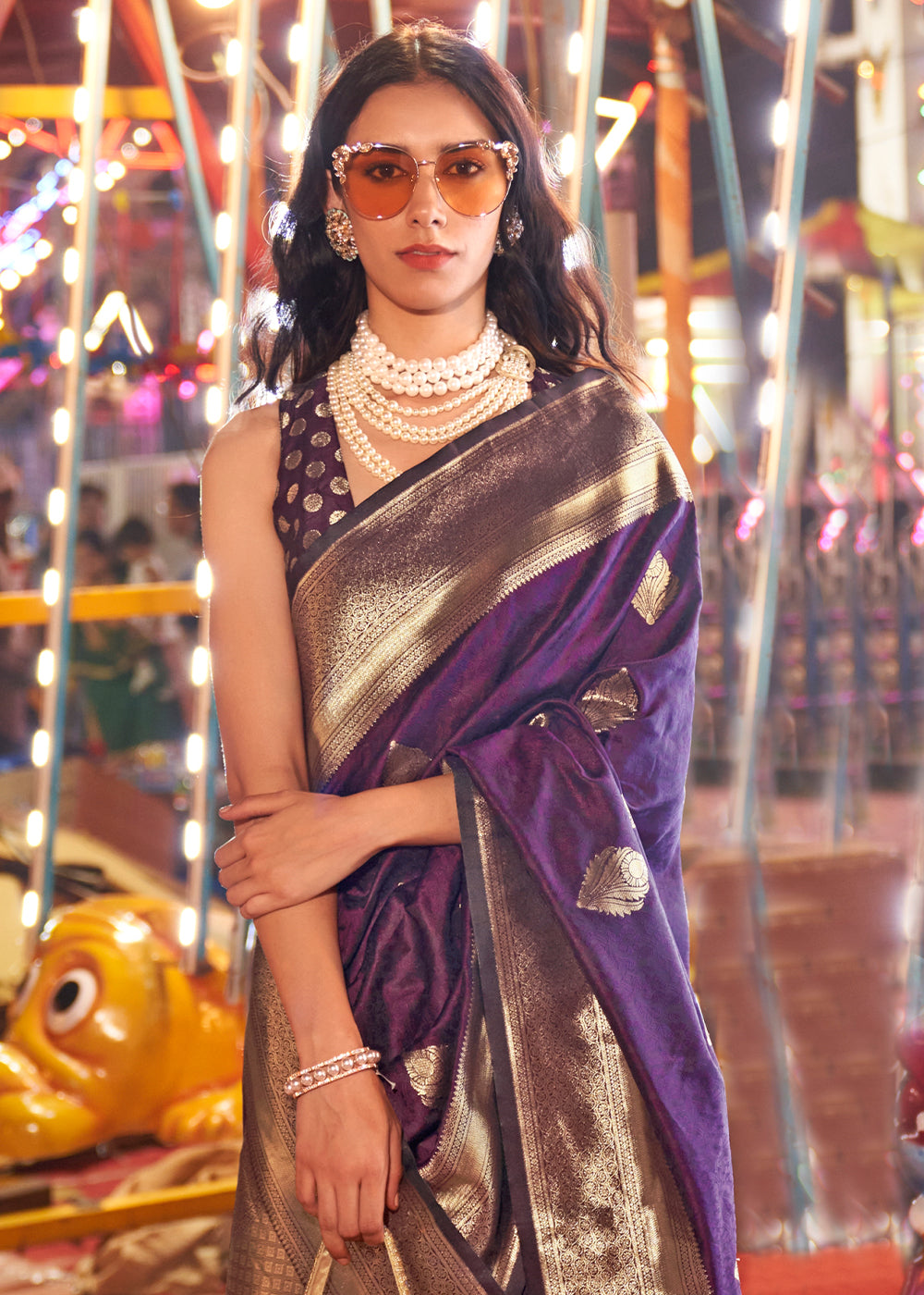 Buy MySilkLove Voodoo Purple Banarasi Handloom Silk Saree Online