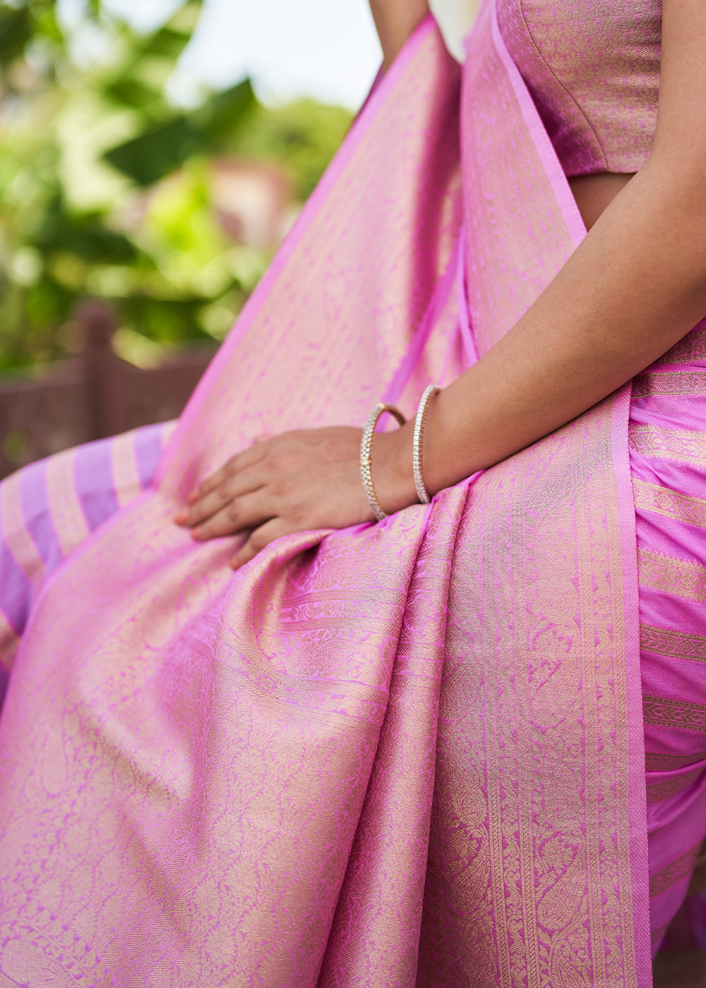 Buy MySilkLove Shocking Pink Woven Lehriya Georgette Saree Online