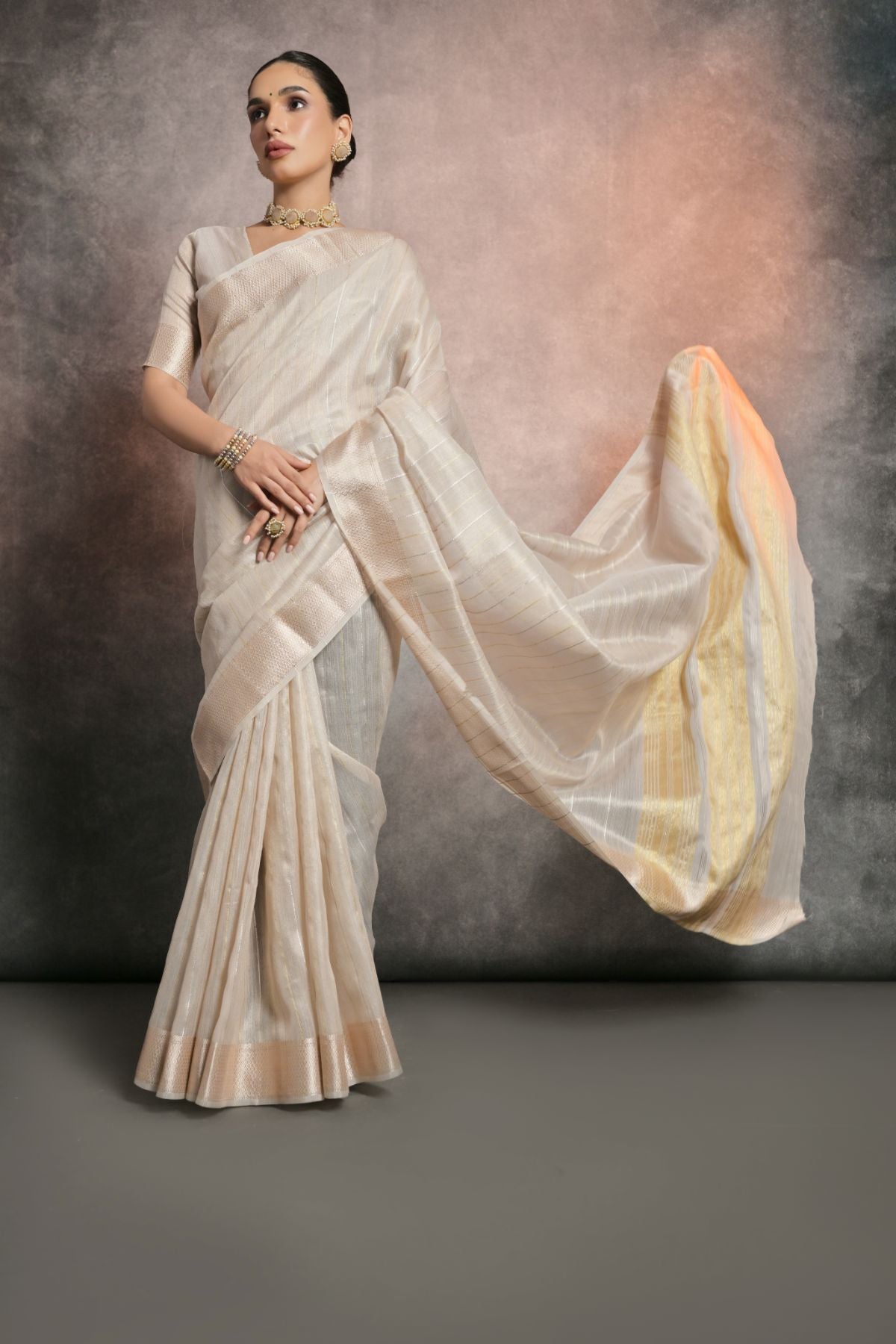 Buy MySilkLove Pearl Bush White Tissue Cotton Saree Online