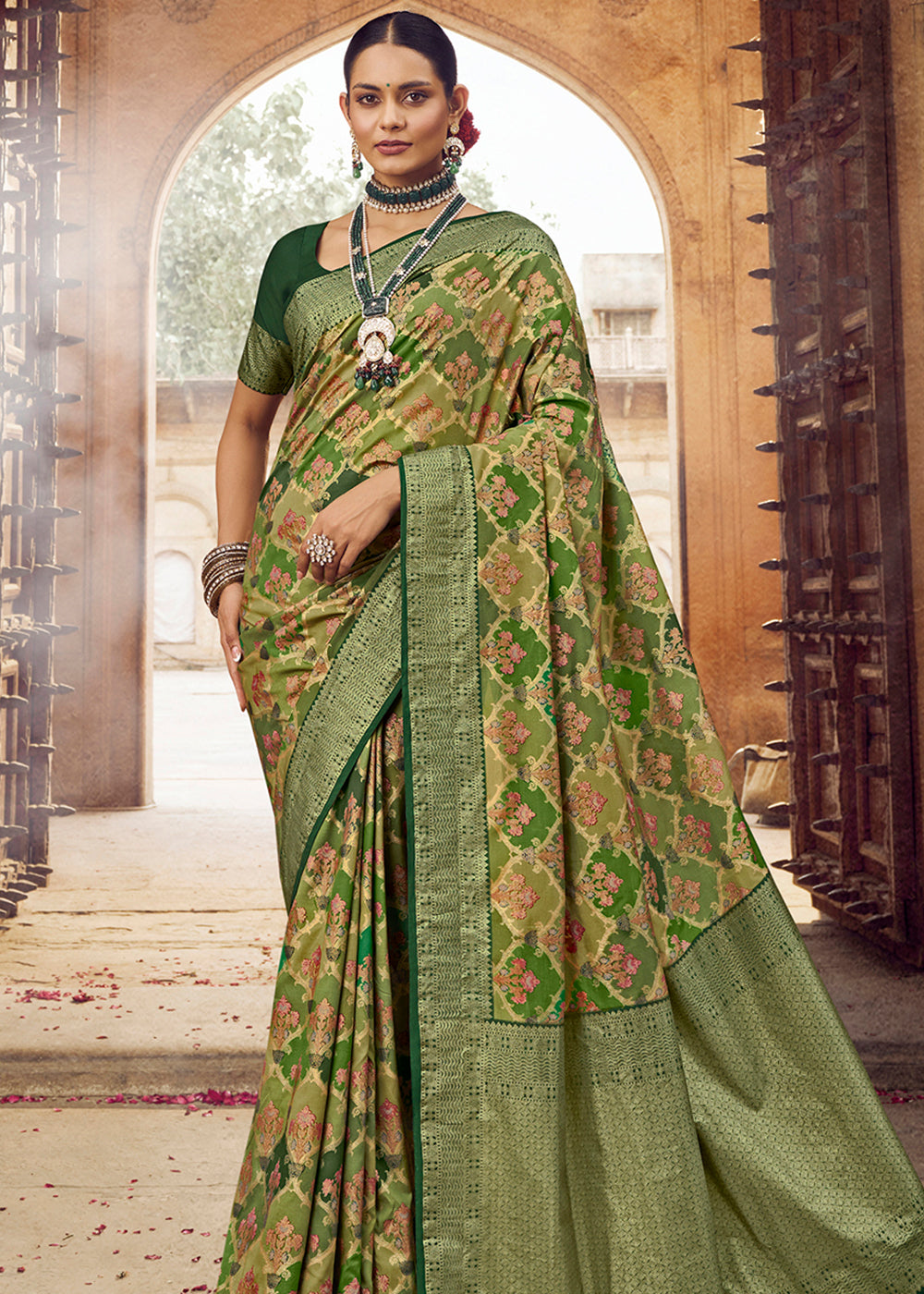 Buy MySilkLove Costa Del Sol Green Woven Banarasi Silk Saree Online