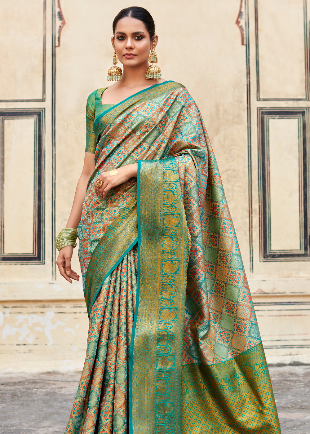 Buy MySilkLove Amulet Green and Blue Woven Banarasi Silk Saree Online