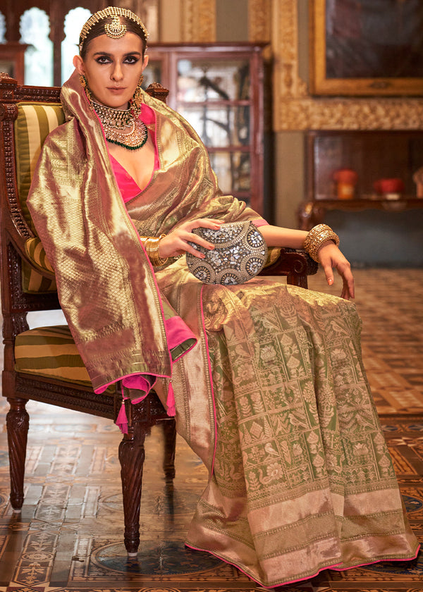 Mehndi Green Woven Patola Silk Saree