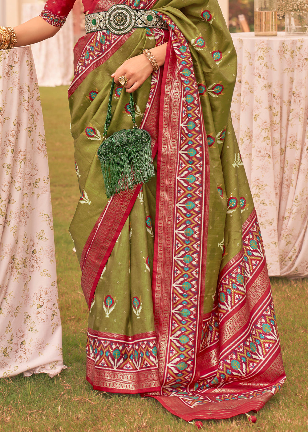 Buy MySilkLove Limed Oak Green Printed Patola Designer Silk Saree Online