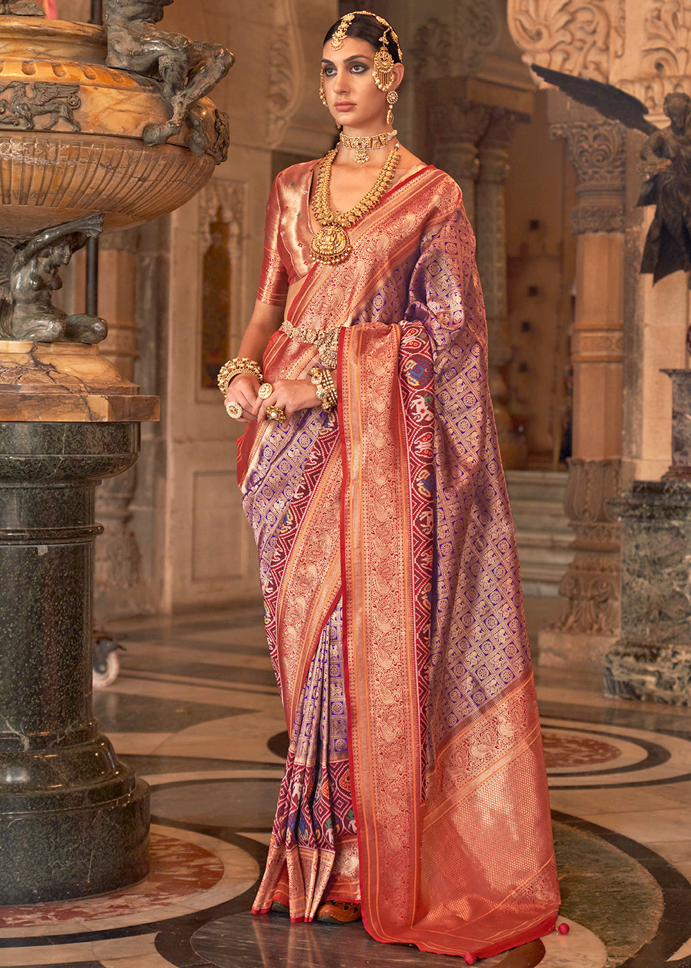 Buy MySilkLove Falcon Purple Zari Woven Banarasi Meenkari Silk Saree Online