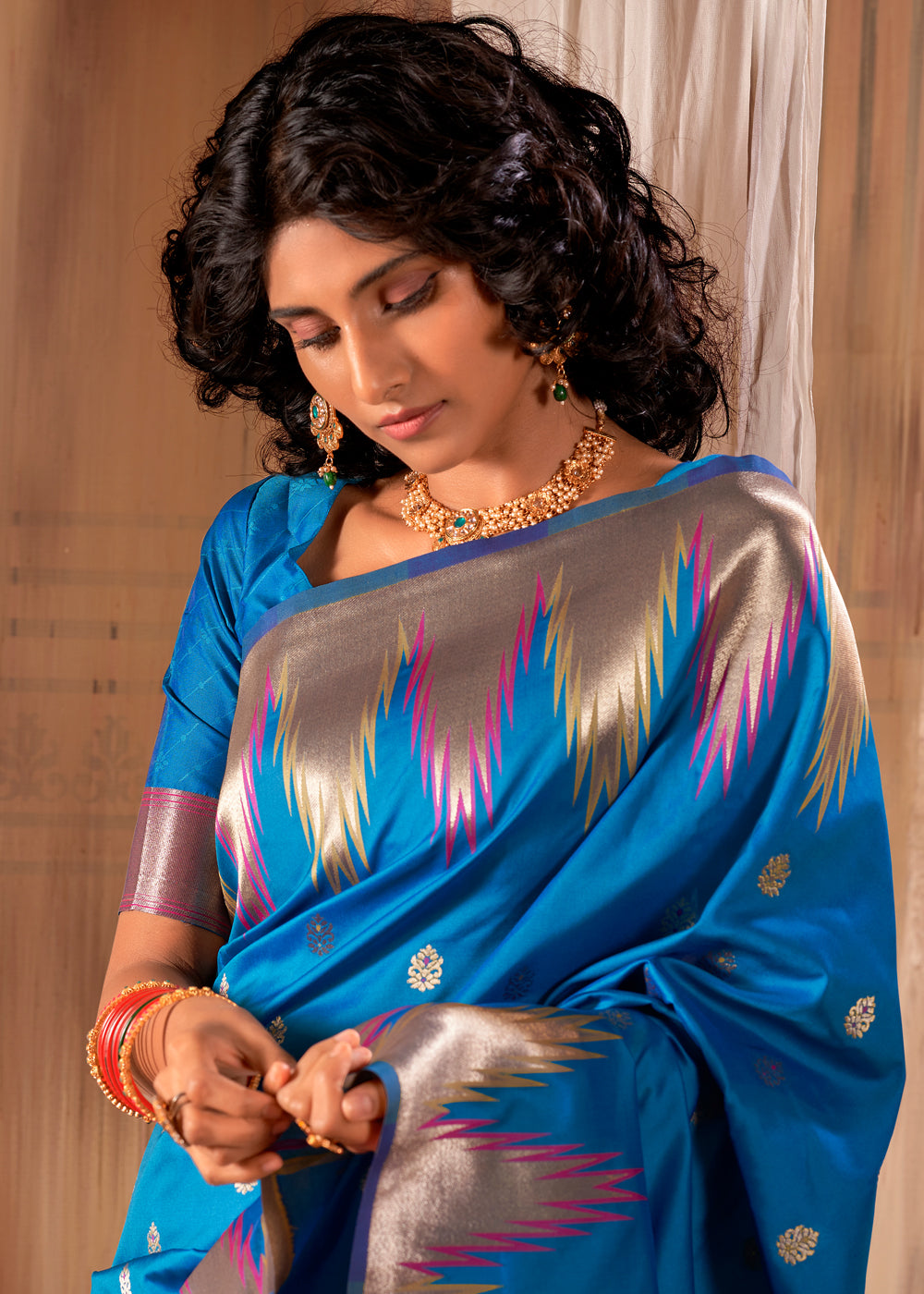 Buy MySilkLove Boston Blue Woven Banarasi Saree Online