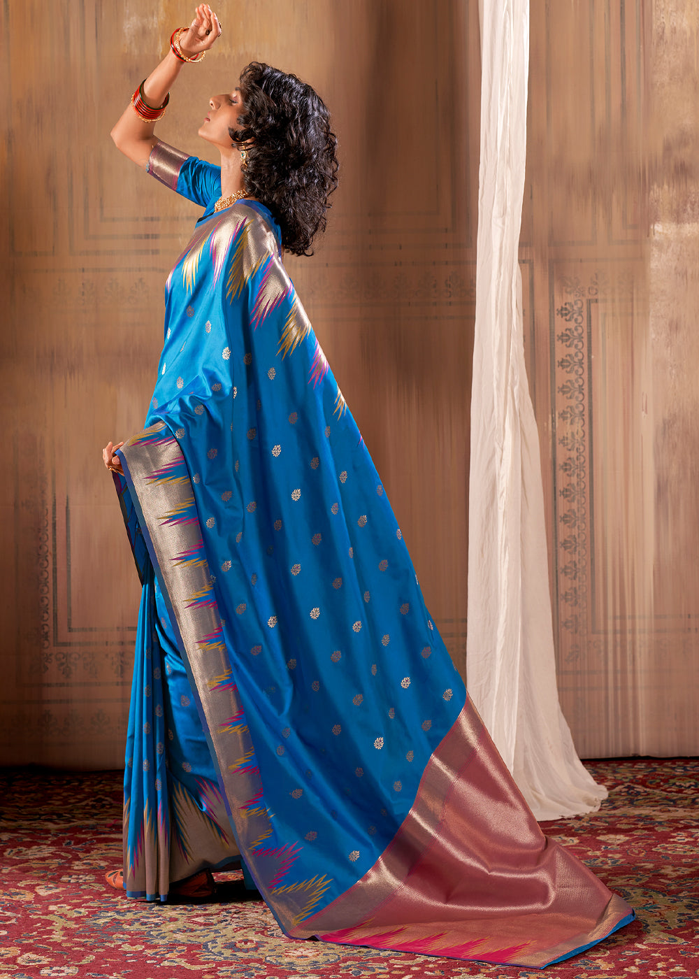 Buy MySilkLove Boston Blue Woven Banarasi Saree Online