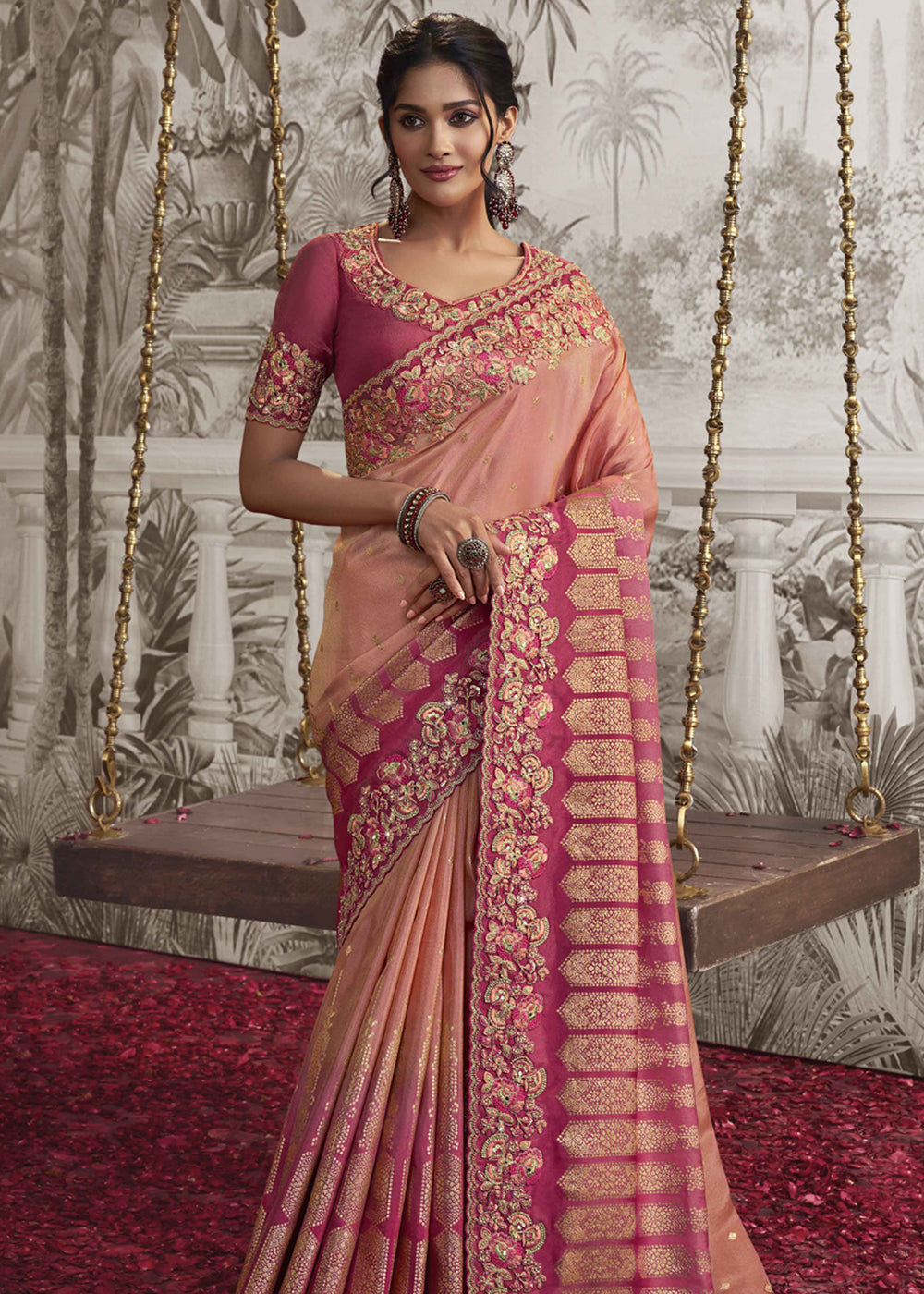 Buy MySilkLove Pastel Candy Pink Embroidered Designer Silk Saree Online