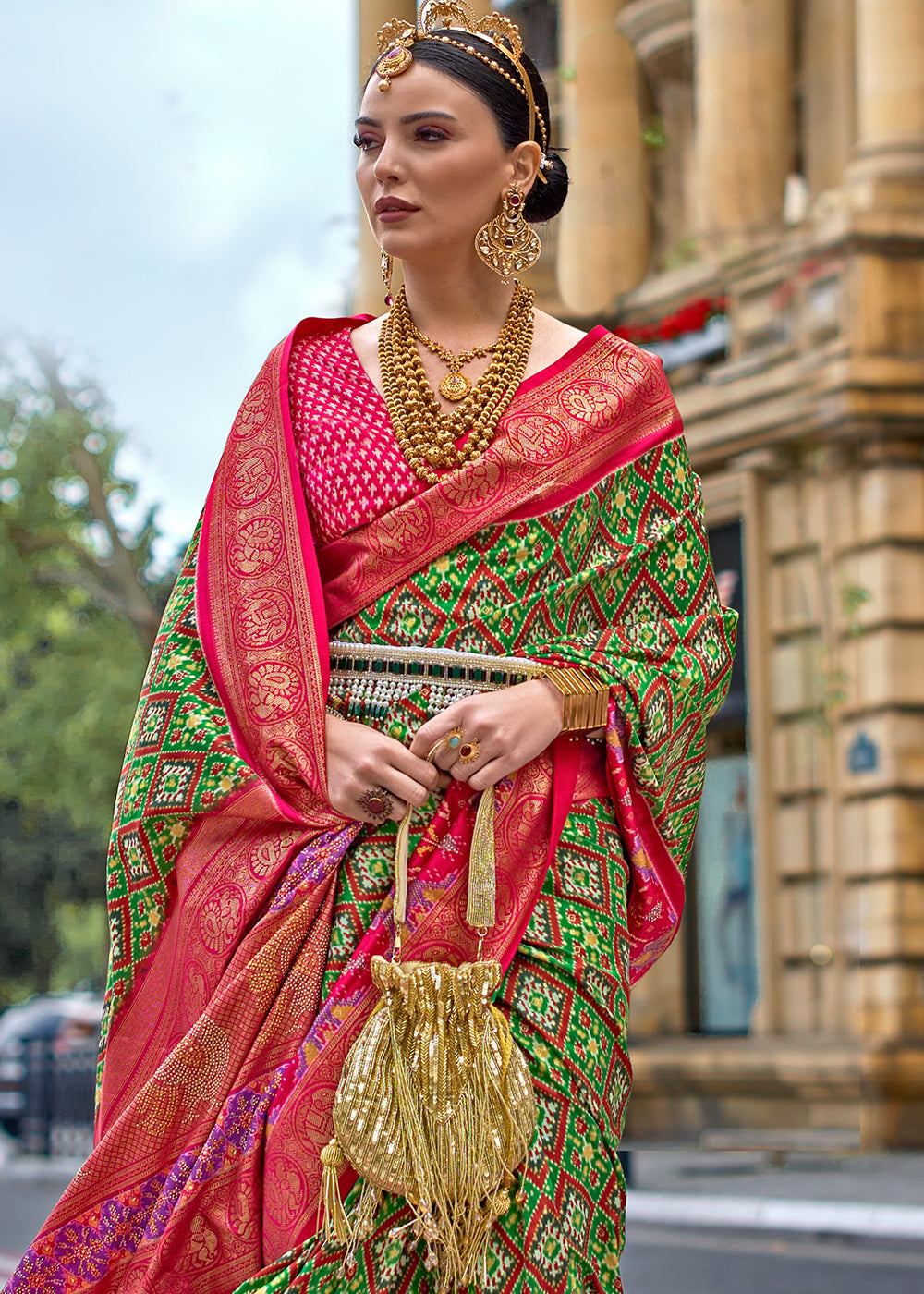 Buy MySilkLove Dynasty Green and Red Printed Patola Silk Saree Online