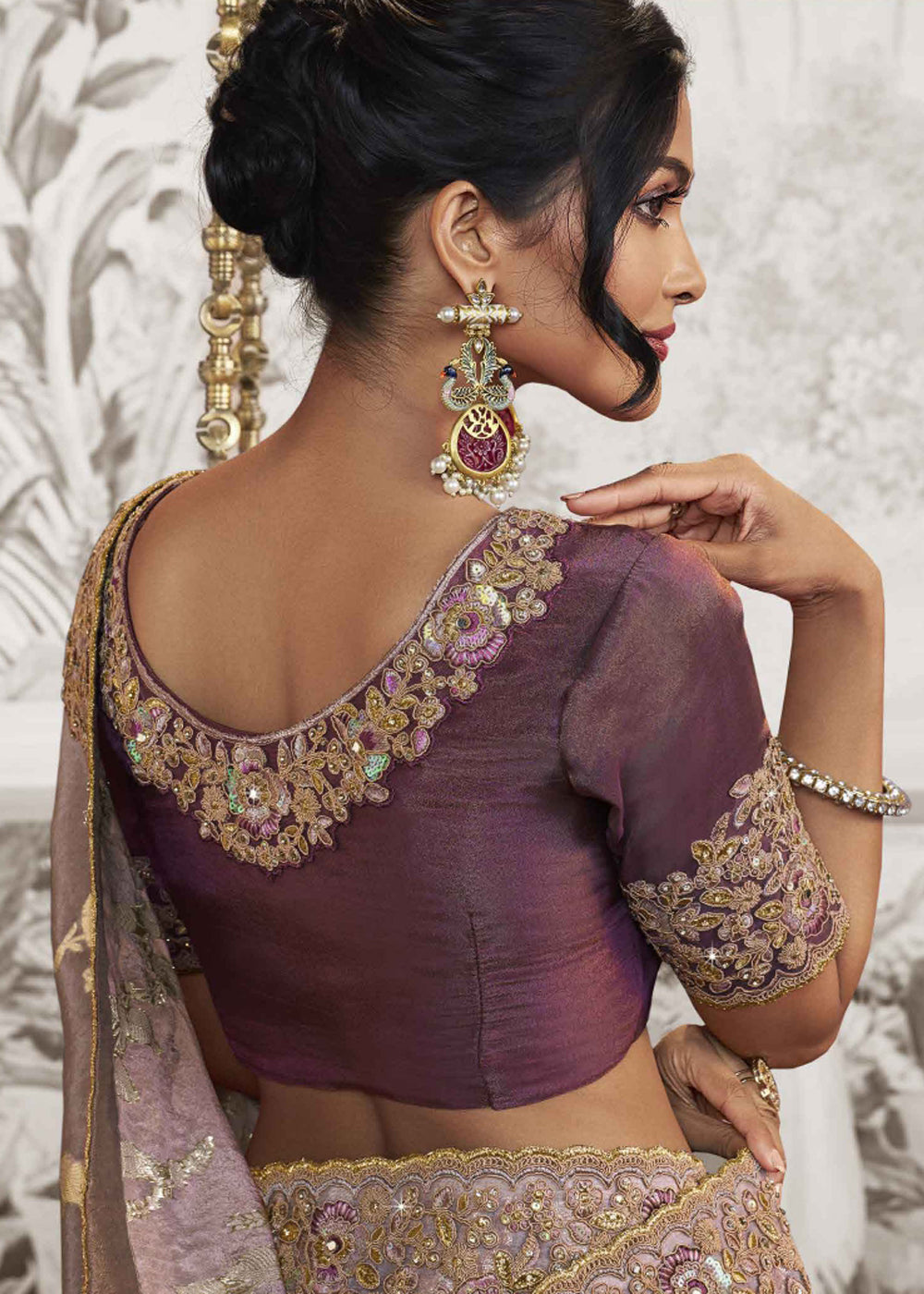 Buy MySilkLove Opera Purple Embroidered Designer Silk Saree Online