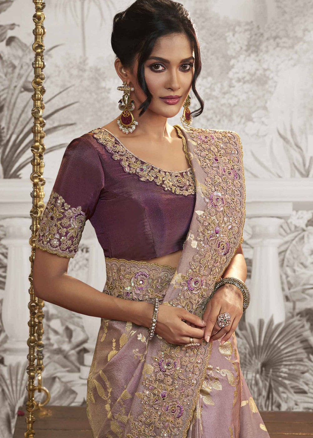 Buy MySilkLove Opera Purple Embroidered Designer Silk Saree Online